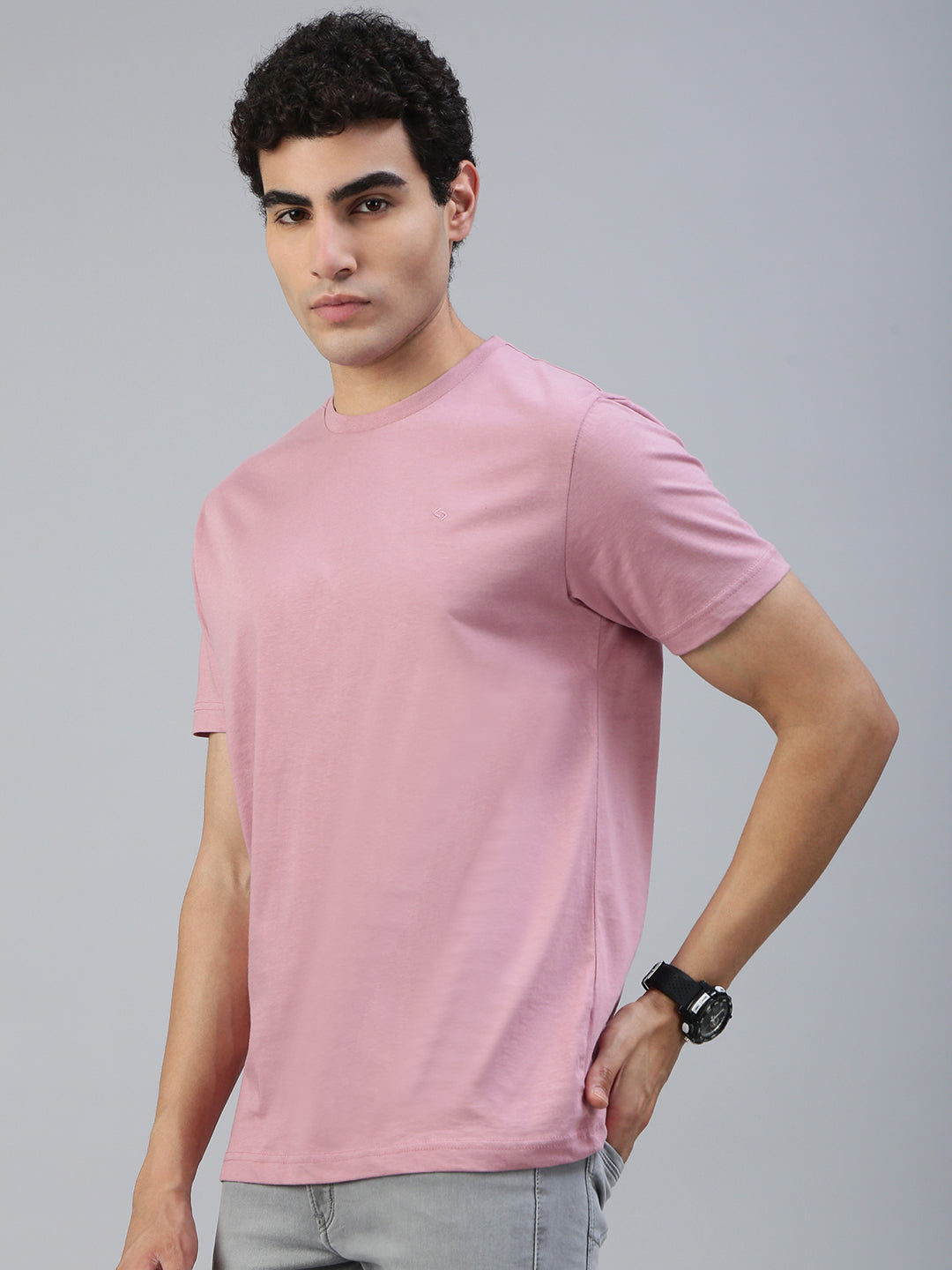 Classic Polo Men's Half Sleeve Dark Pink Round Neck Slim Fit Solid T-Shirt | TOY-KALVIK LILAS SF C