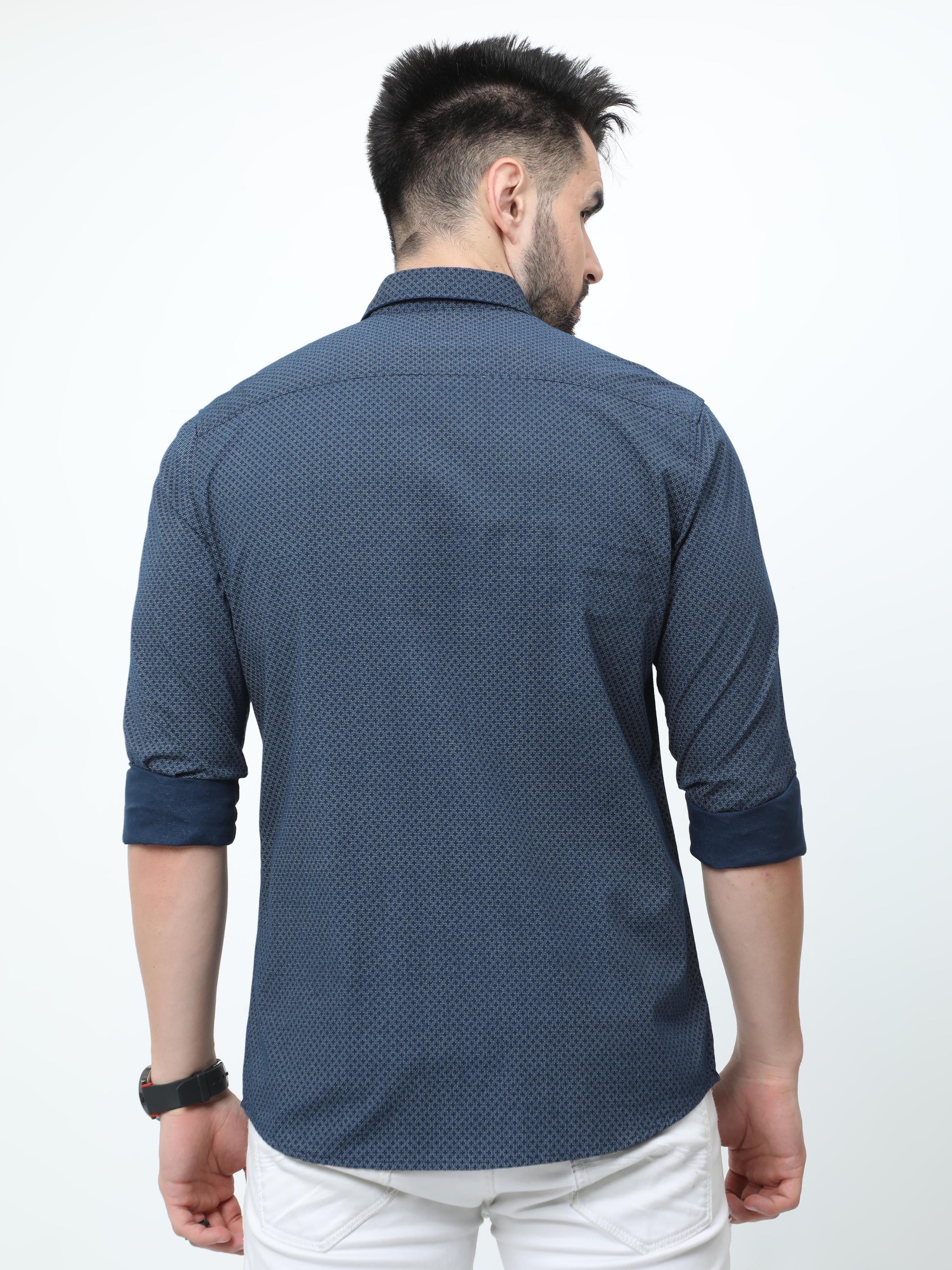 Classic Polo Mens Pure Cotton Full Sleeves Printed Slim Fit Polo Neck Navy Color Woven Shirt | So2-39 B-Fs-Prt-Sf