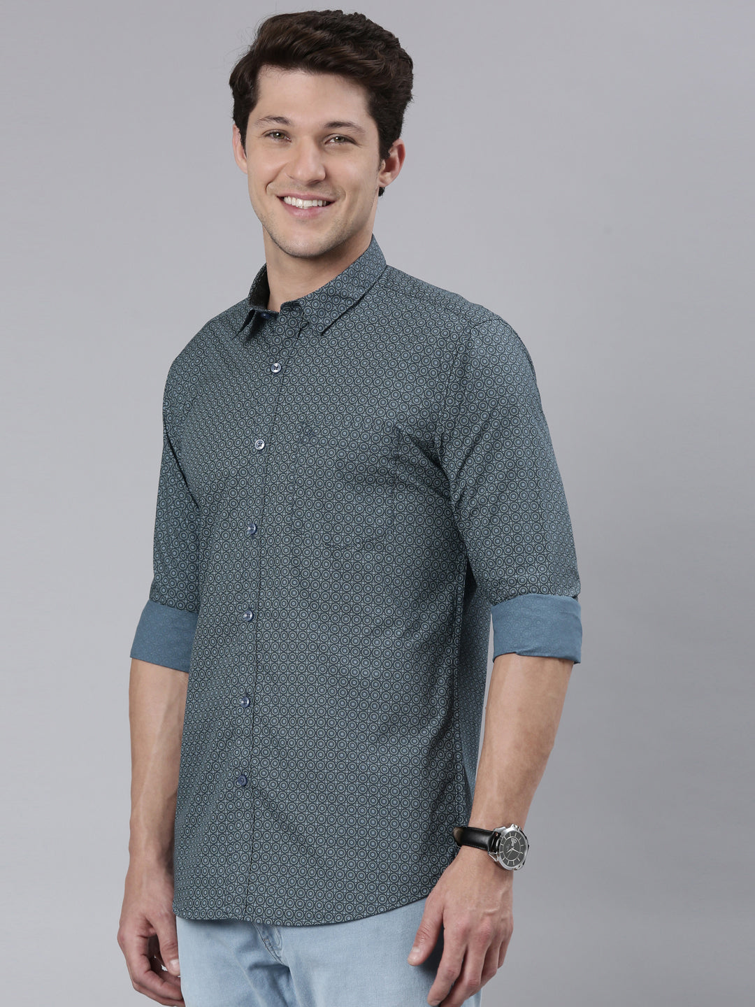 Classic Polo Men's Full Sleeve Lt.Teal Polo Neck 100% Cotton Slim Fit Shirt | SP2-CL-66 B-FS-PRT-SF