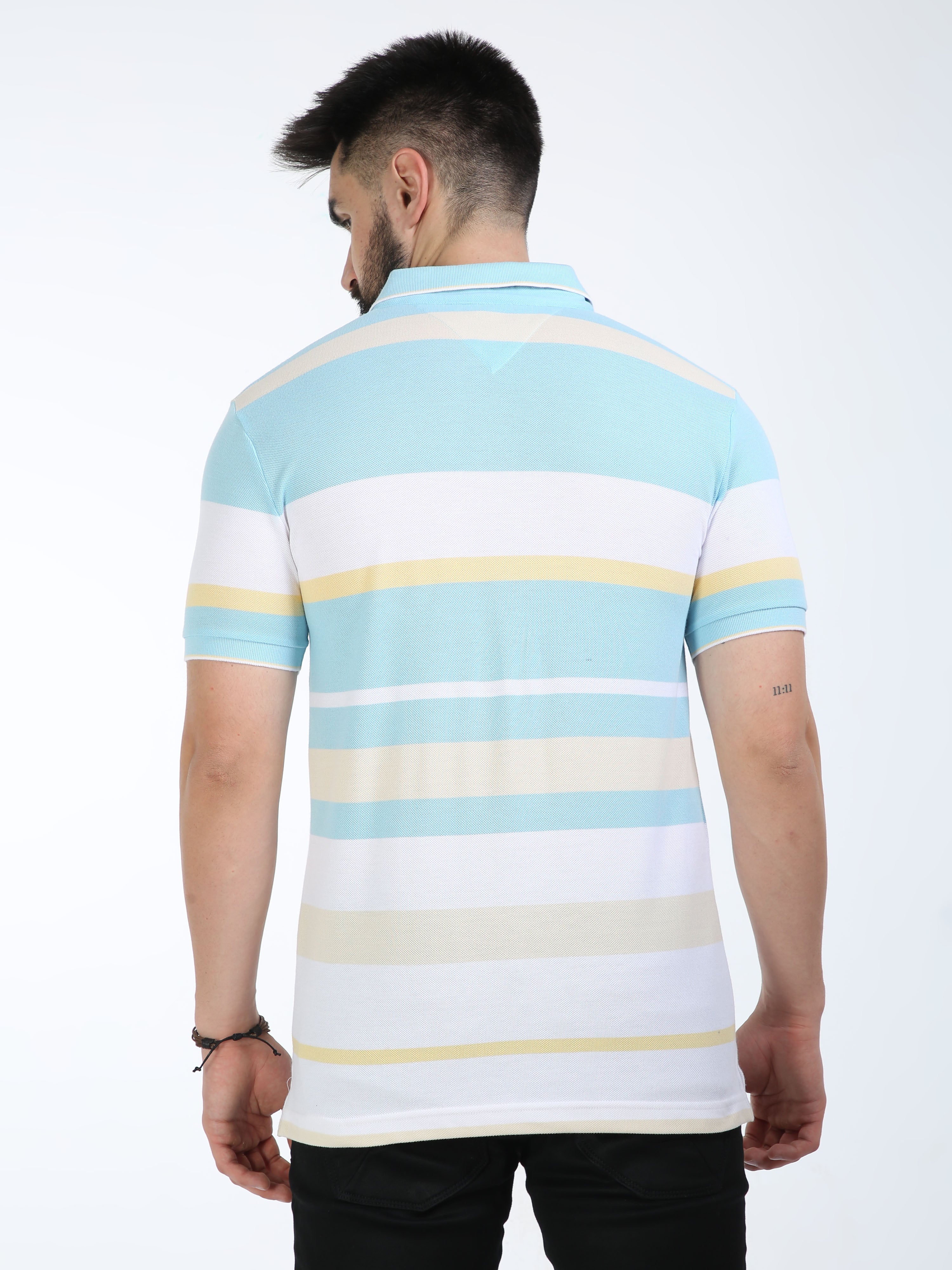 Classic Polo Mens Cotton Half Sleeves Striped Slim Fit Polo Neck White Color T-Shirt | Vta - 242 A Sf P