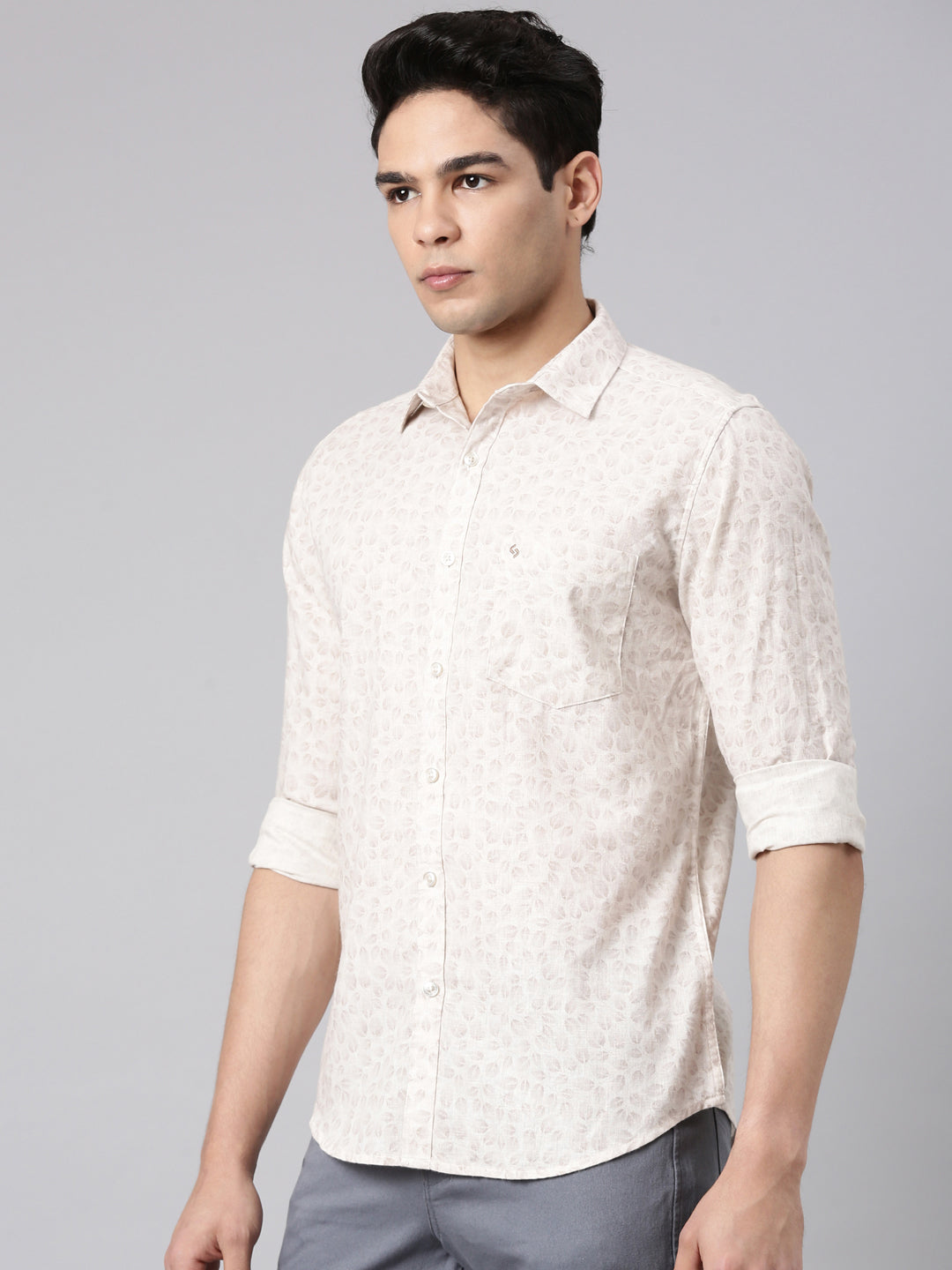 Classic Polo Men's Full Sleeve Multicolor Polo Neck Slim Fit All-Over Print Cotton Casual Shirt | LSHR1-EL-05 B-FS-PRT-SF