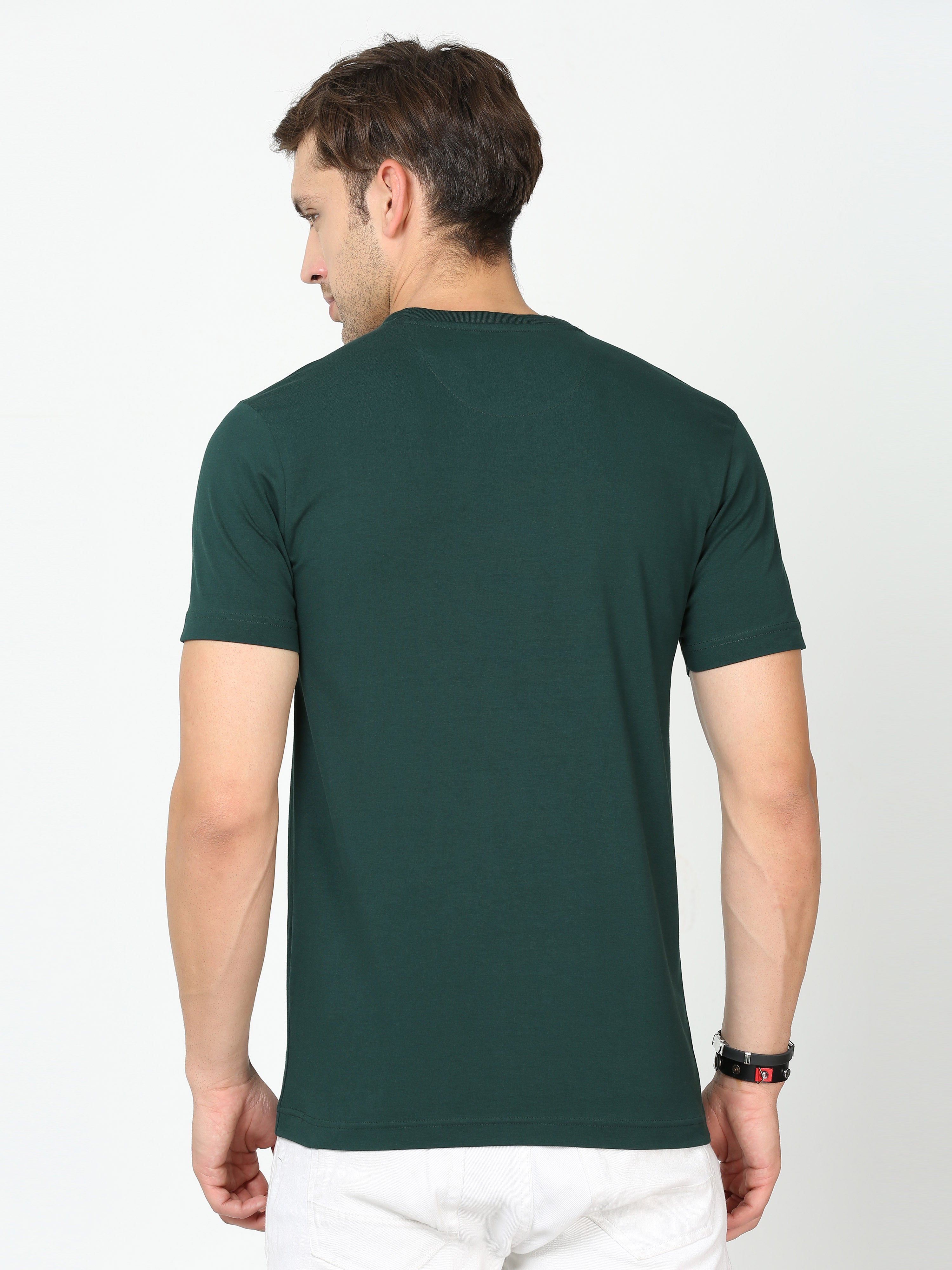 Classic Polo Mens Cotton Half Sleeves Printed Slim Fit Crew Neck Green Color T-Shirt | Baleno - 556 B Sf C
