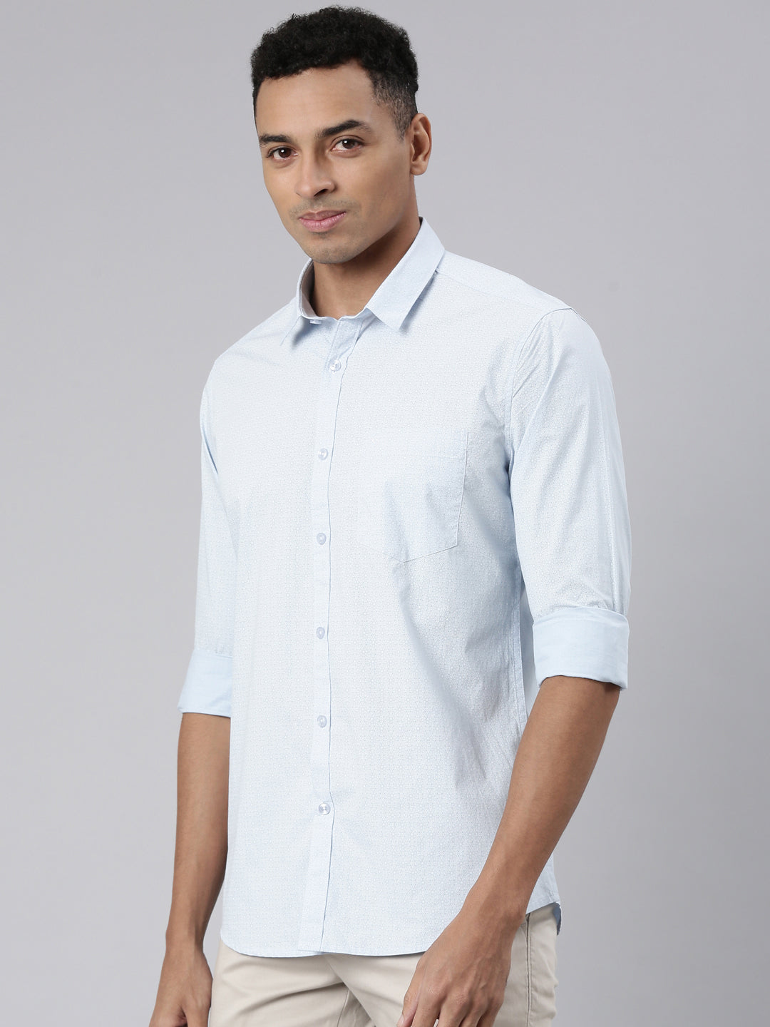 Classic Polo Men's Full Sleeve Lt.Blue Polo Neck Cotton Slim Fit Casual Shirt | SP2-CL-68 A-FS-PRT-SF