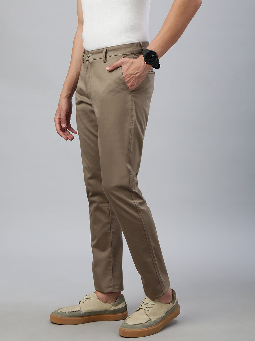 Classic Polo Men's Khaki Moderate Fit Solid Casual Trouser||TQ1-CL-31 E-KHK-MF-LY