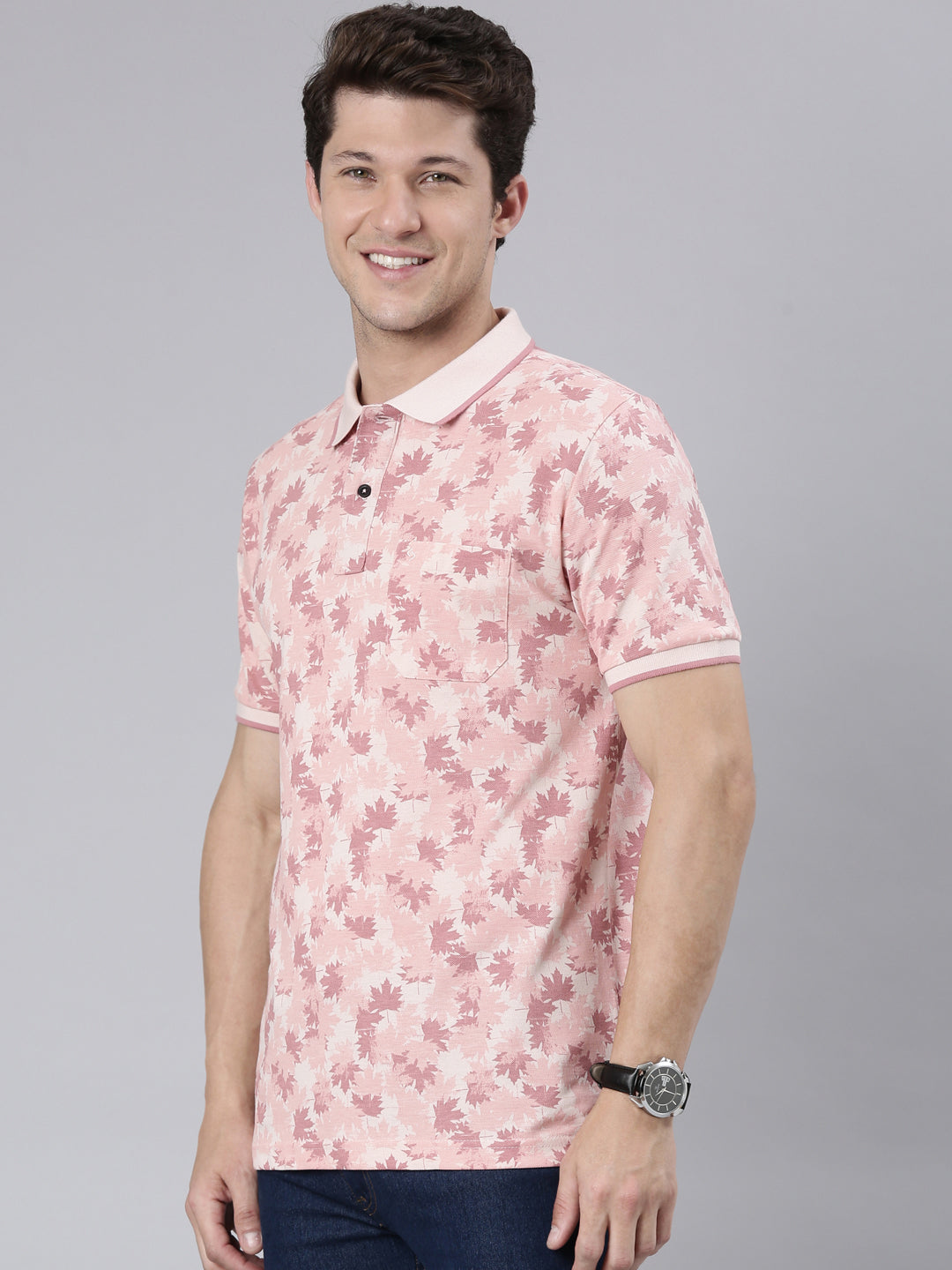Classic Polo Men's Half Sleeve Lt.Peach Polo Neck Cotton Blend Slim Fit T-Shirt | BEAU - 268 B SF P