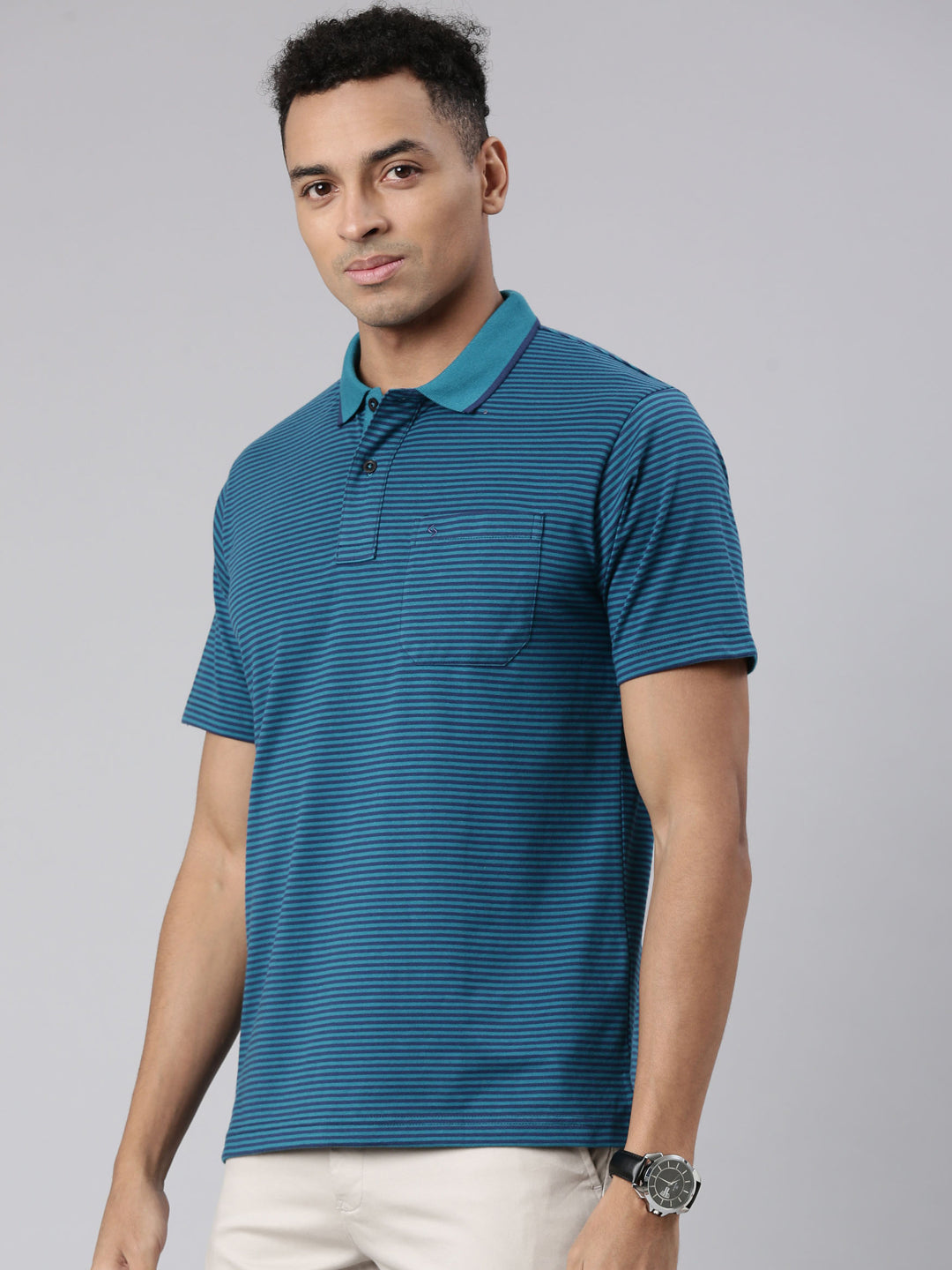 Classic Polo Men's Half Sleeve Teal Polo Neck Cotton Blend Authentic Fit T-Shirt | FEEDERS - 260 A AF P