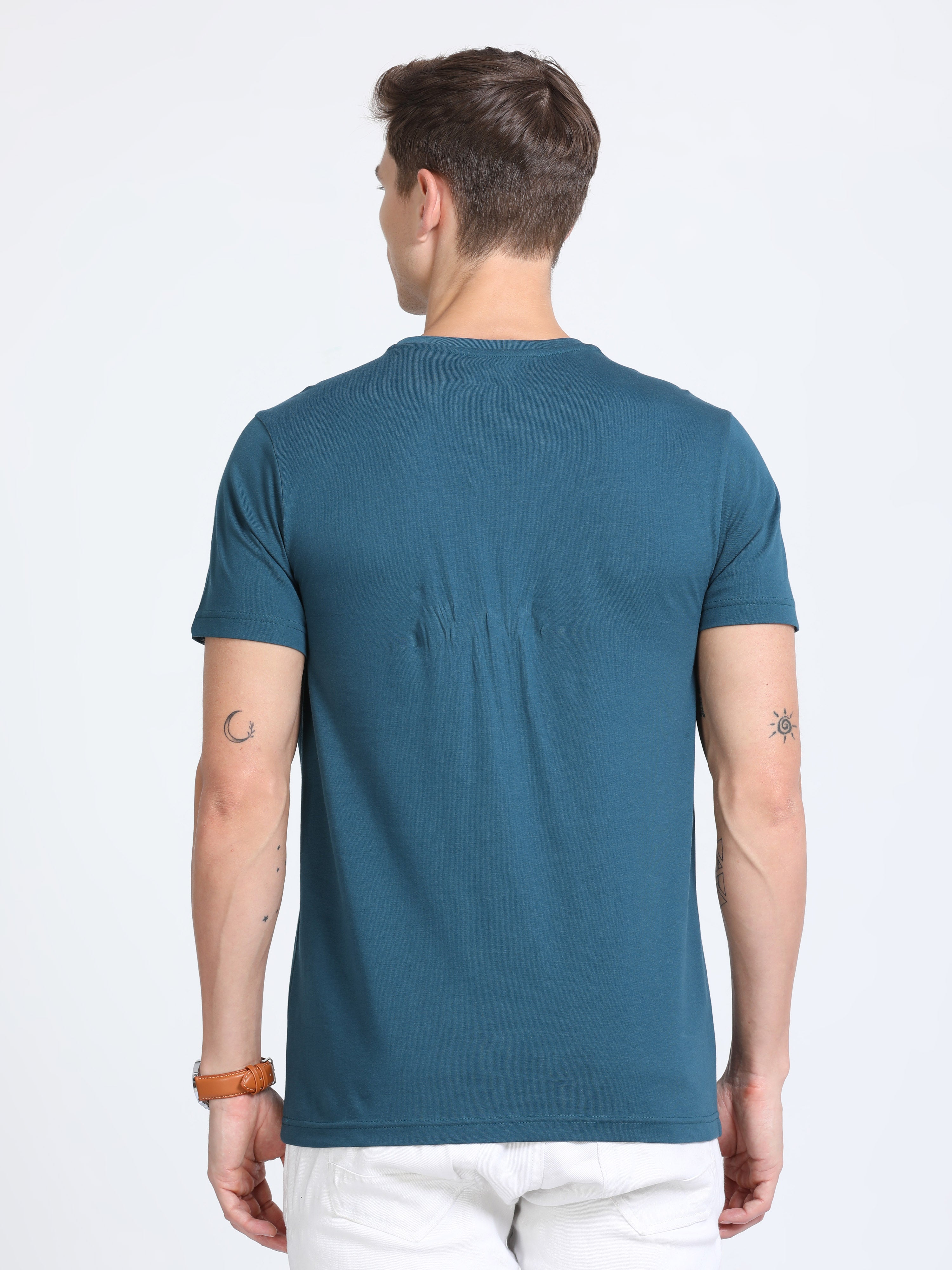 Classic Polo Mens Cotton Half Sleeves Printed Slim Fit Crew Neck Blue Color T-Shirt | Baleno - 564 B Sf C