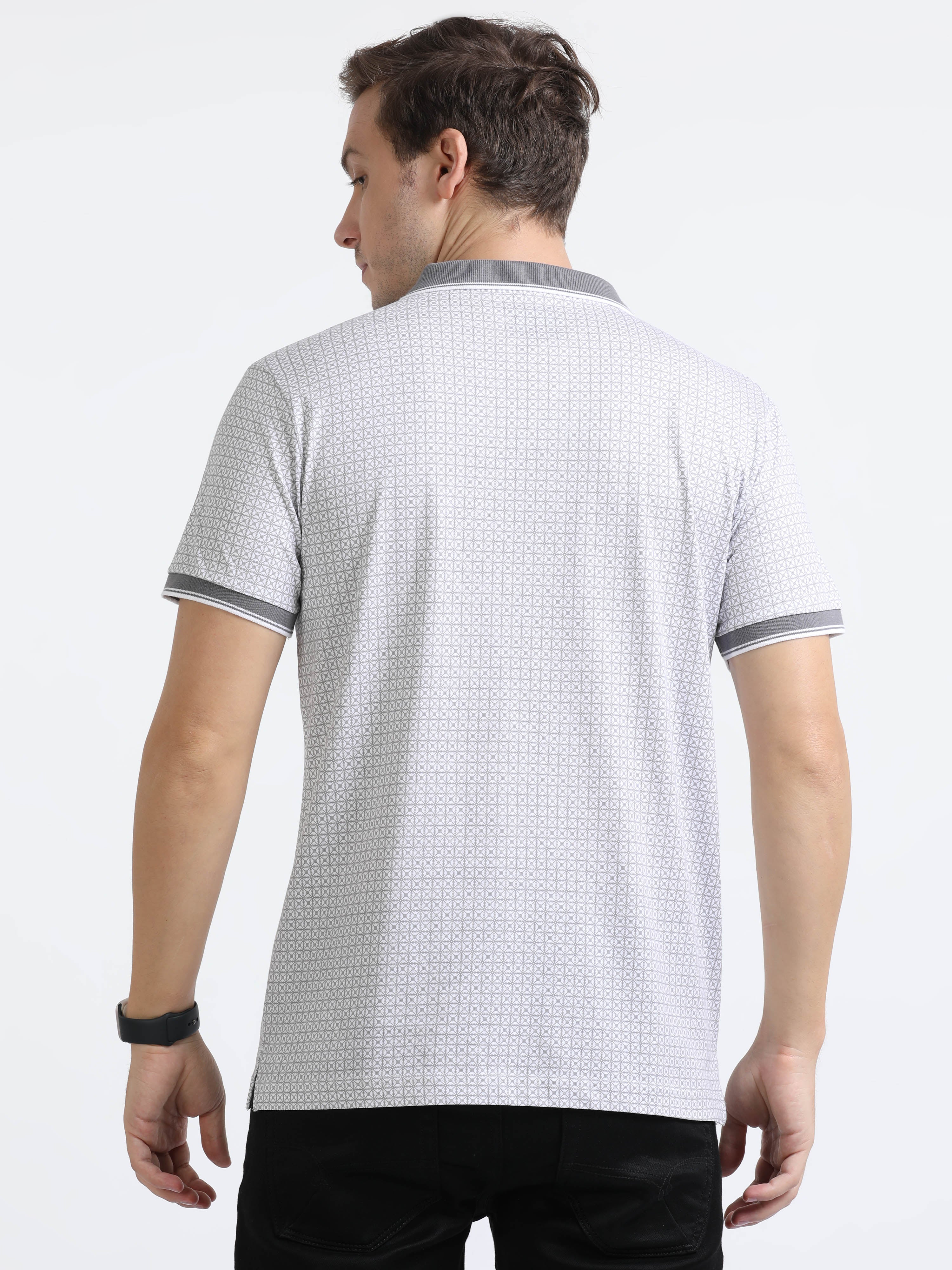 Classic Polo Mens Pure Cotton Half Sleeves Printed Slim Fit Polo Neck Grey Color T-Shirt | Bello - 217 B Sf P
