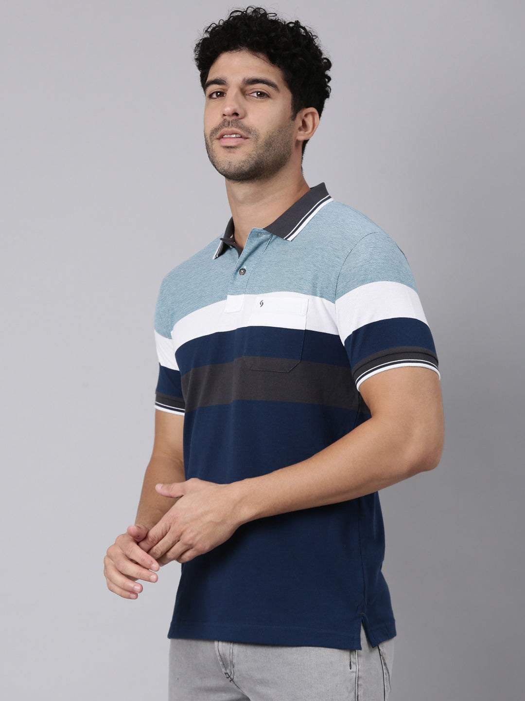 Classic Polo Men's Half Sleeve Multicolor Polo Neck Slim Fit Colorblock Cotton Blend T-Shirt | VTA - 323 B SF P