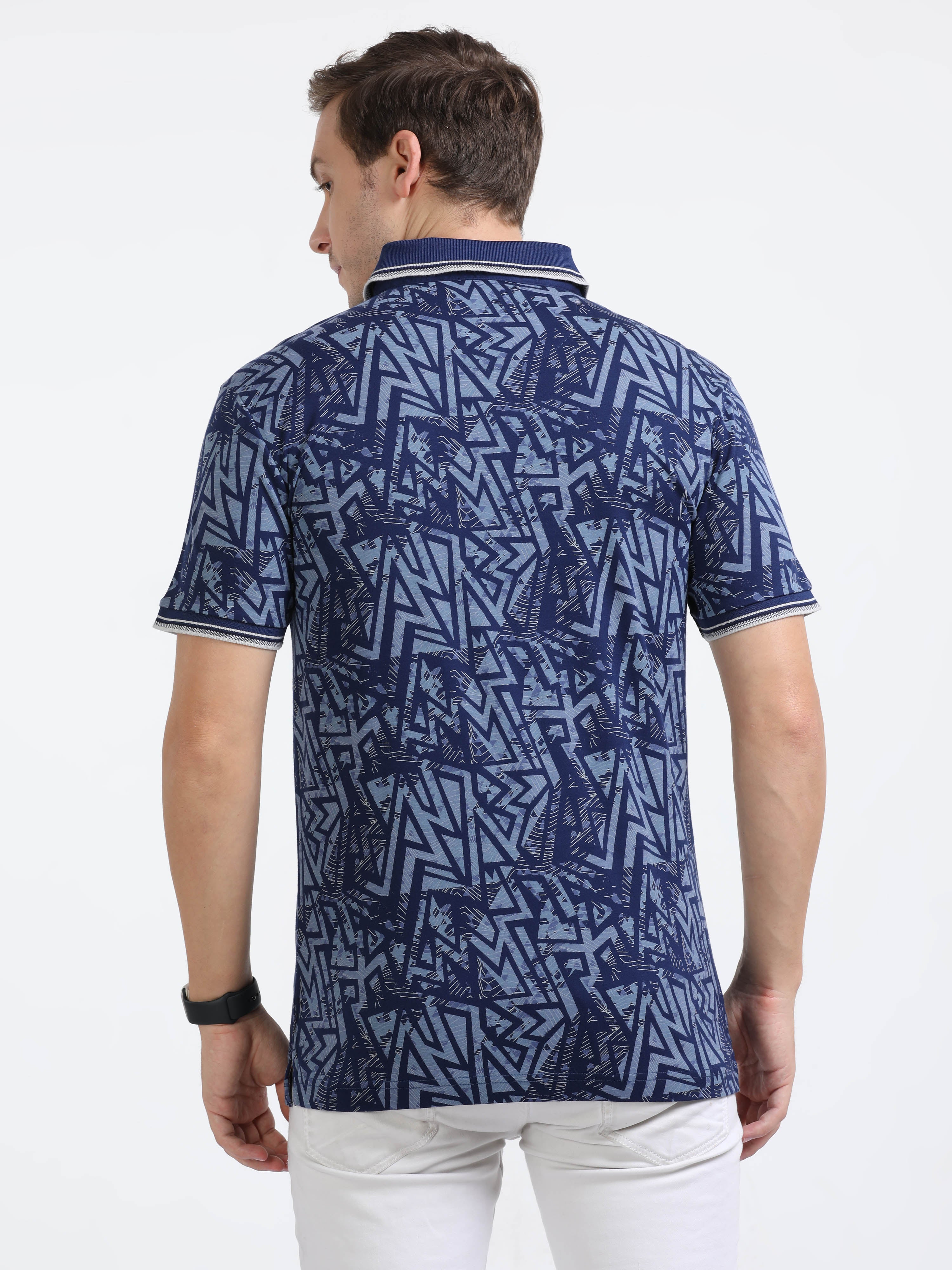 Classic Polo Mens Cotton Half Sleeves Floral Slim Fit Polo Neck Blue Color T-Shirt | Prm - 791 A Sf P