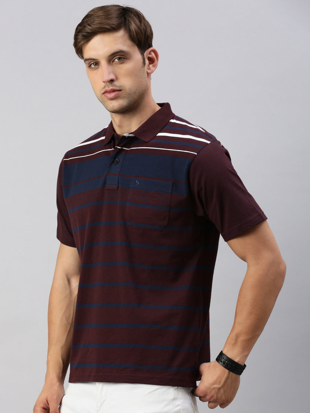 Classic Polo Men's Half Sleeve Burgundy/Navy Polo Neck Cotton Authentic Fit T Shirt | AVON - 587 A AF P