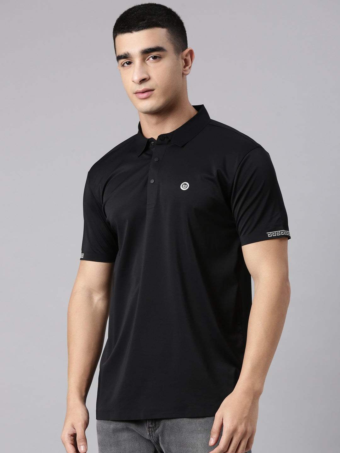 Classic Polo Men's Half Sleeve Black Polo Neck Slim Fit Solid Premium Cotton T-Shirt | UNICO - 166 SF P