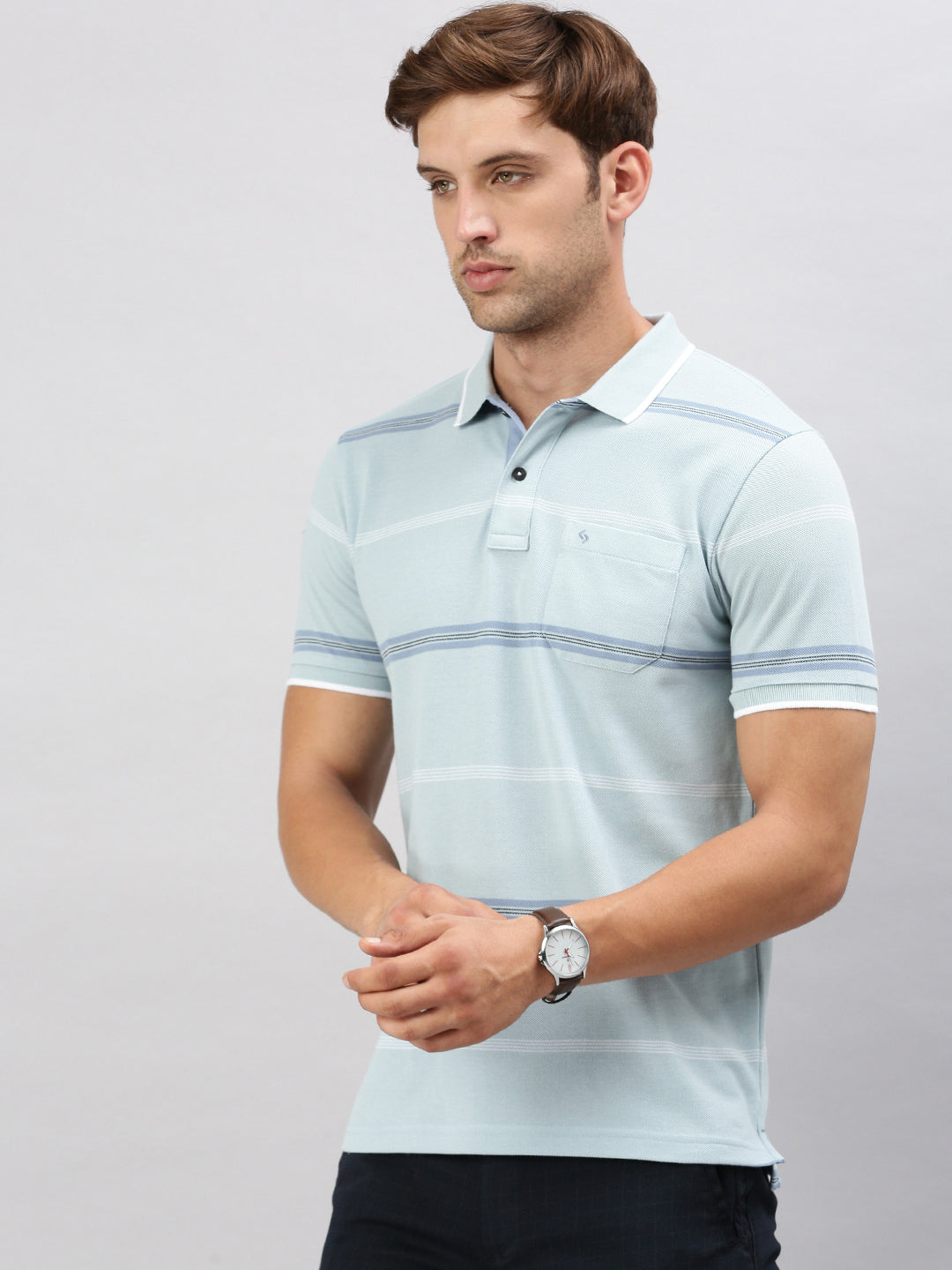 Classic Polo Men's Half Sleeve Lt. Blue Polo Neck Cotton Slim Fit T Shirt | ADORE - 226 A SF P
