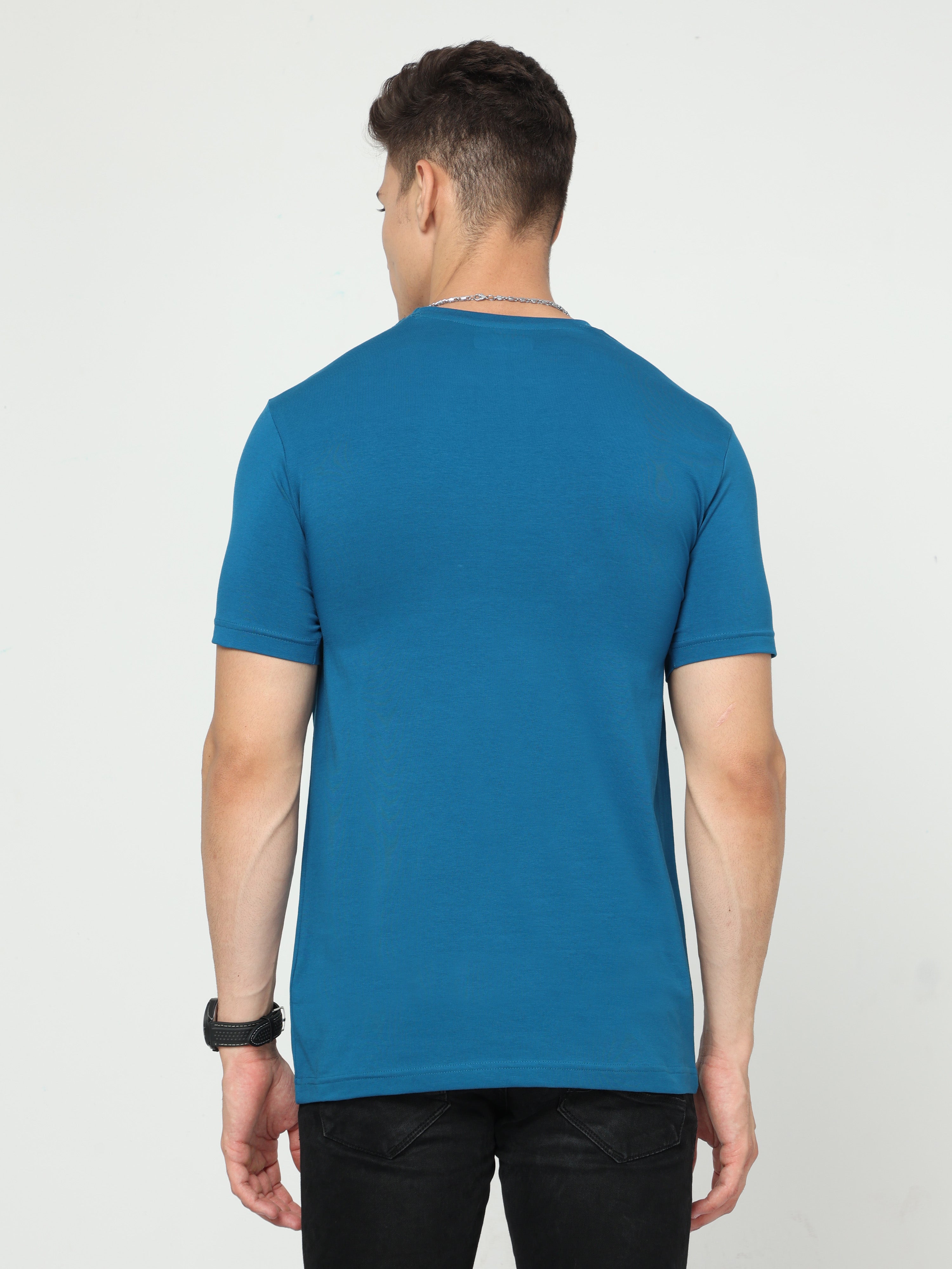 Classic Polo Mens Pure Cotton Half Sleeve Printed Slim Fit Crew Neck Blue Color T Shirt | Baleno - 495 B