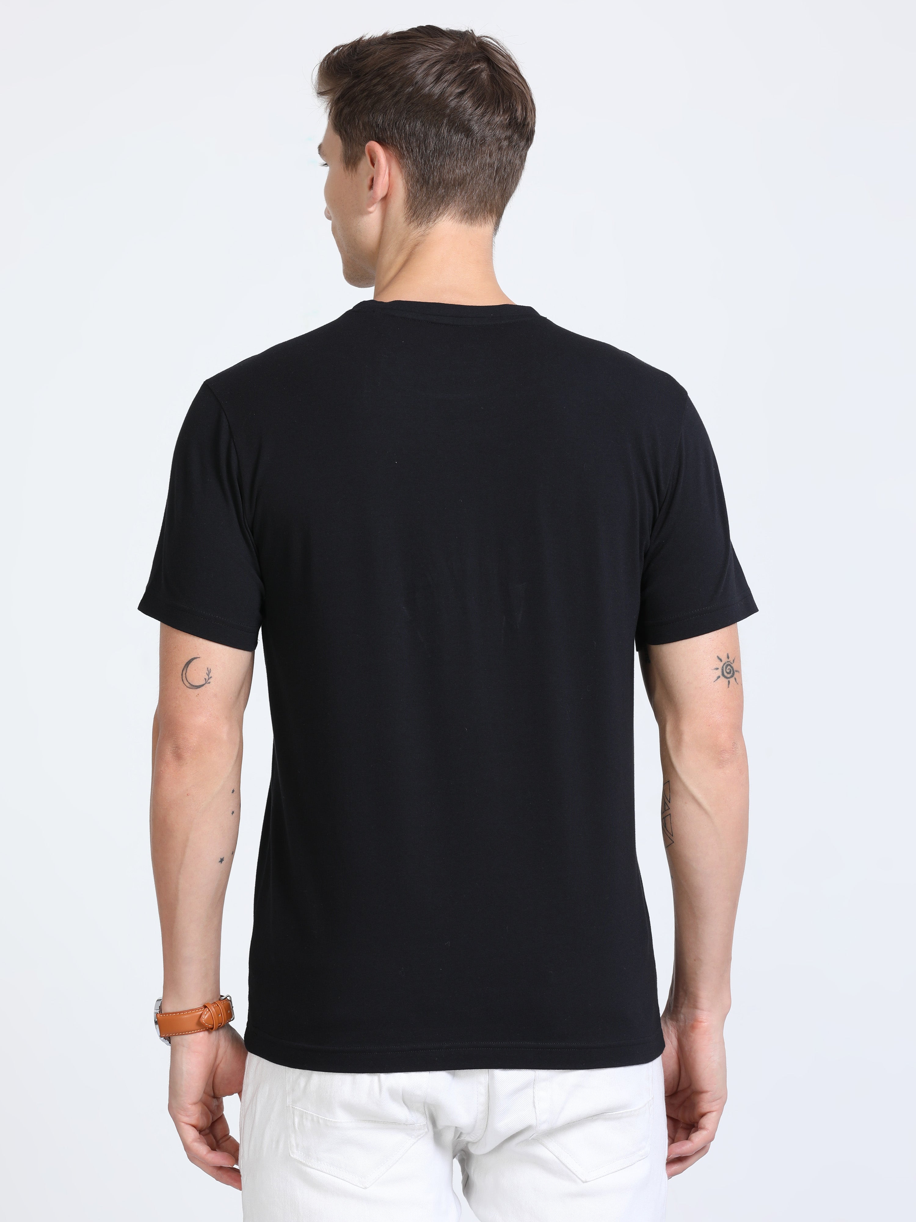 CP BRO Mens Cotton Half Sleeves Printed Slim Fit Crew Neck Black Color T-Shirt | Brcn - 560 Sf C