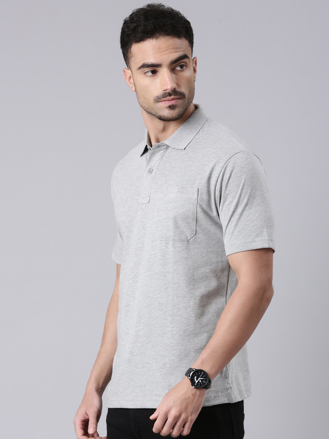 Classic Polo Men's Half Sleeve Grey Melange Polo Neck Authentic Fit Solid Cotton T-Shirt | TOY-SOLIX-G.MEL AF P