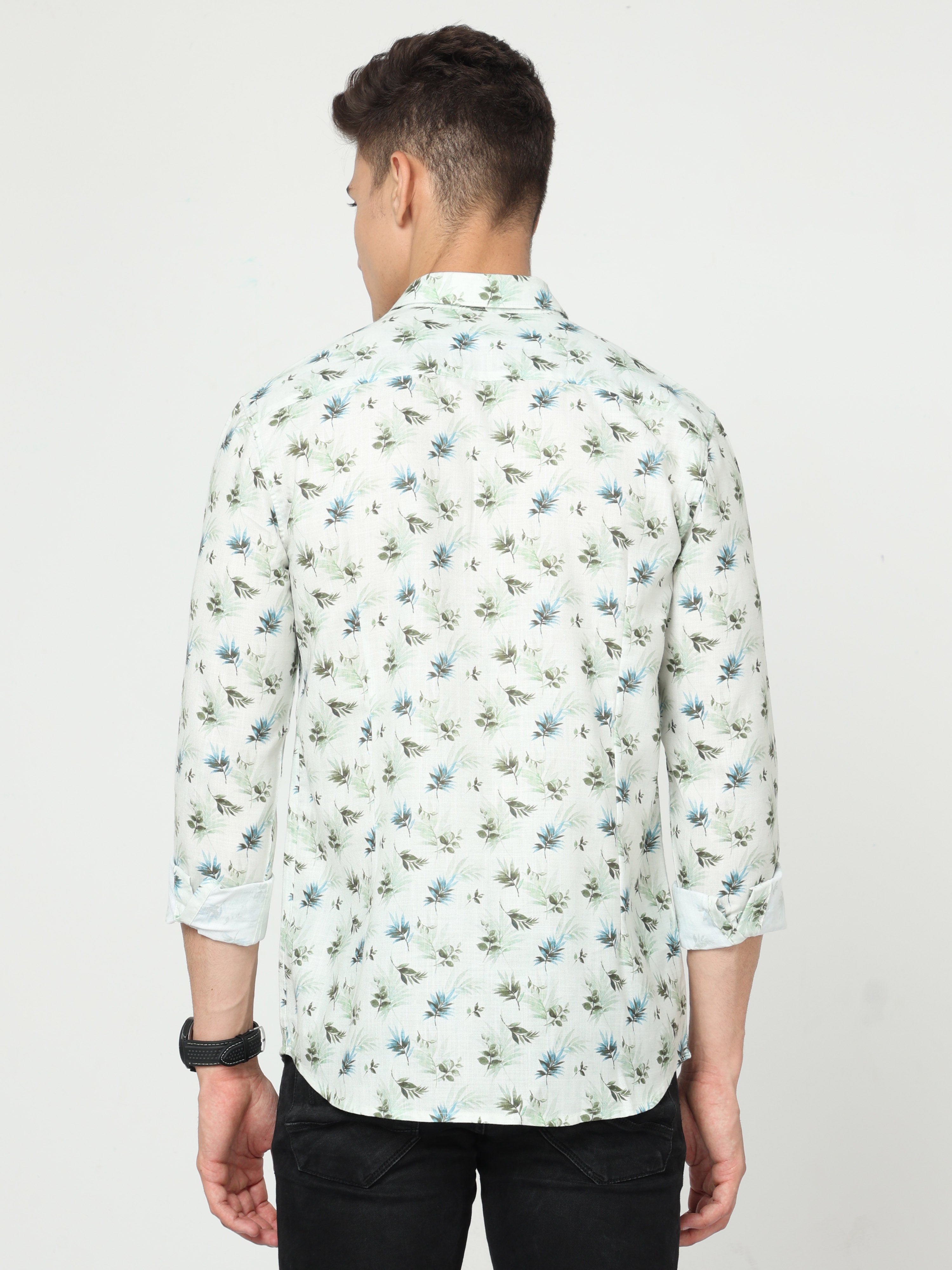 Classic Polo Men's Cotton Full Sleeve Printed Slim Fit Polo Neck Green Color Woven Shirt | So1-28 A