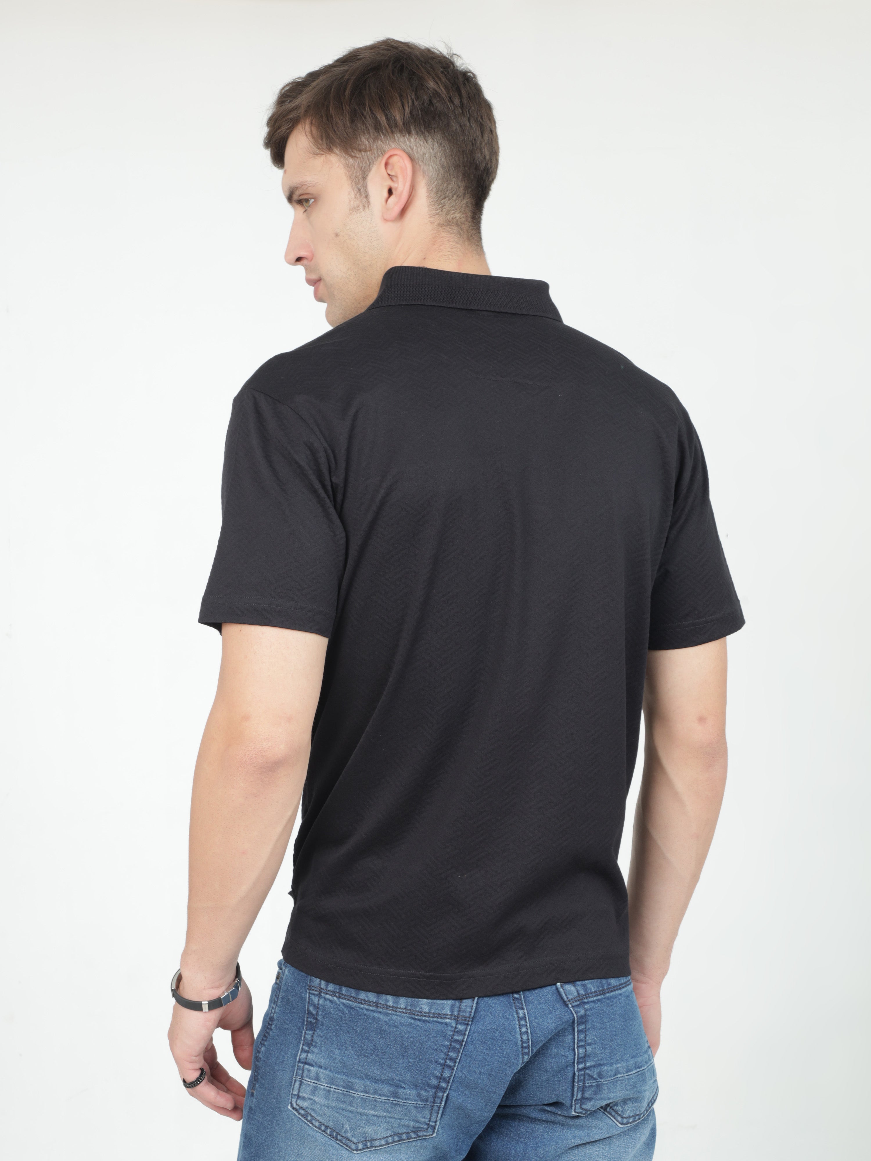 Classic Polo Mens Cotton Half Sleeves Floral Authentic Fit Polo Neck Black Color T-Shirt | Rare - 05 B Af P