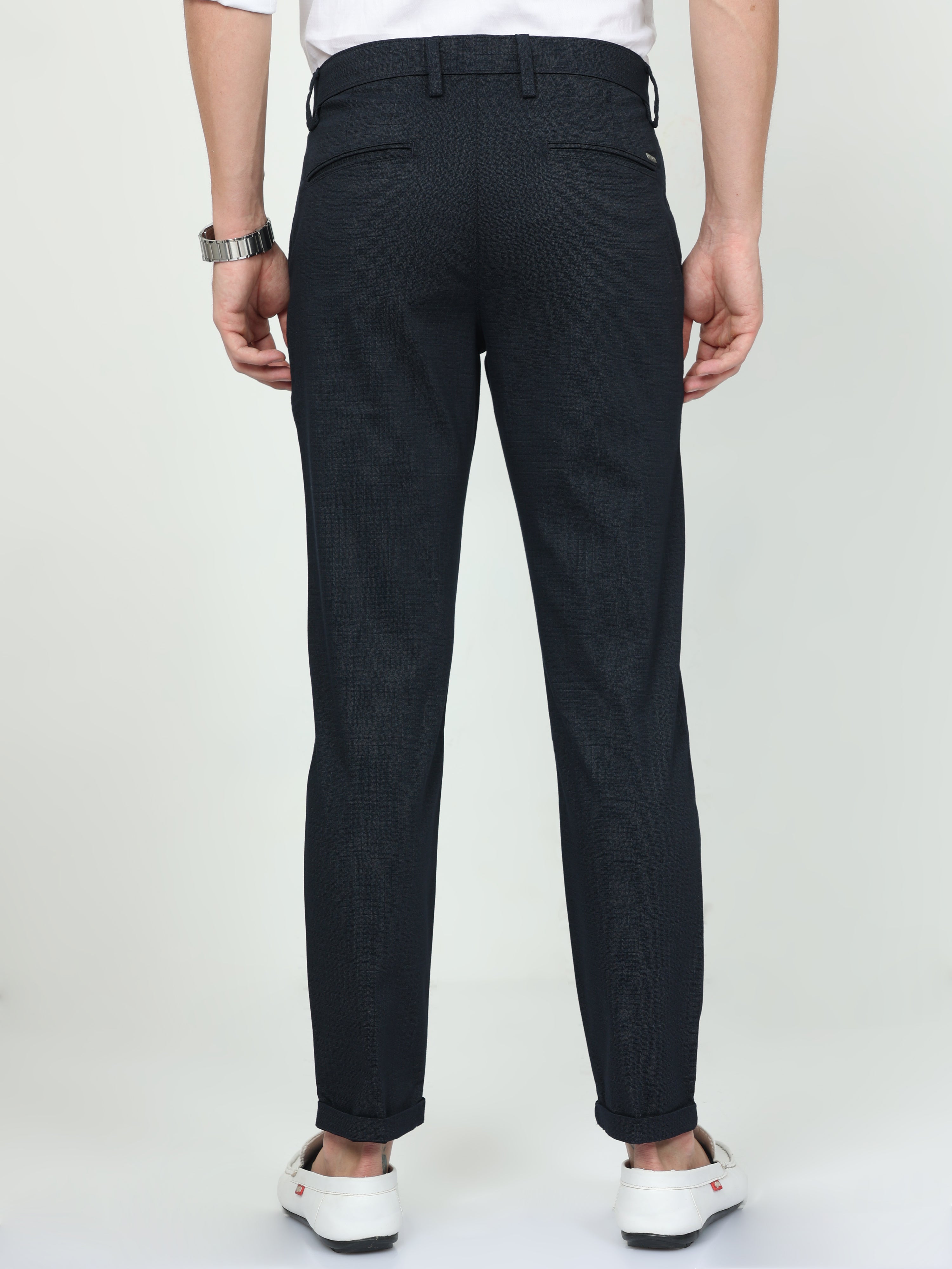 CP BRO Mens Ankle Fit Solid Navy Color Trousers | Tbo2-03 A-Nvy-Af-Ly
