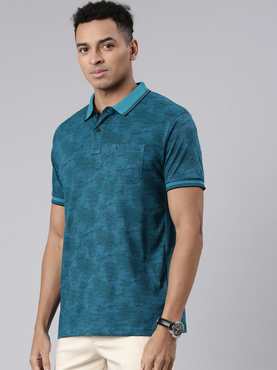 Classic Polo Men's Half Sleeve Teal Polo Neck Cotton Blend Slim Fit T-Shirt | BELLO - 301 B SF P
