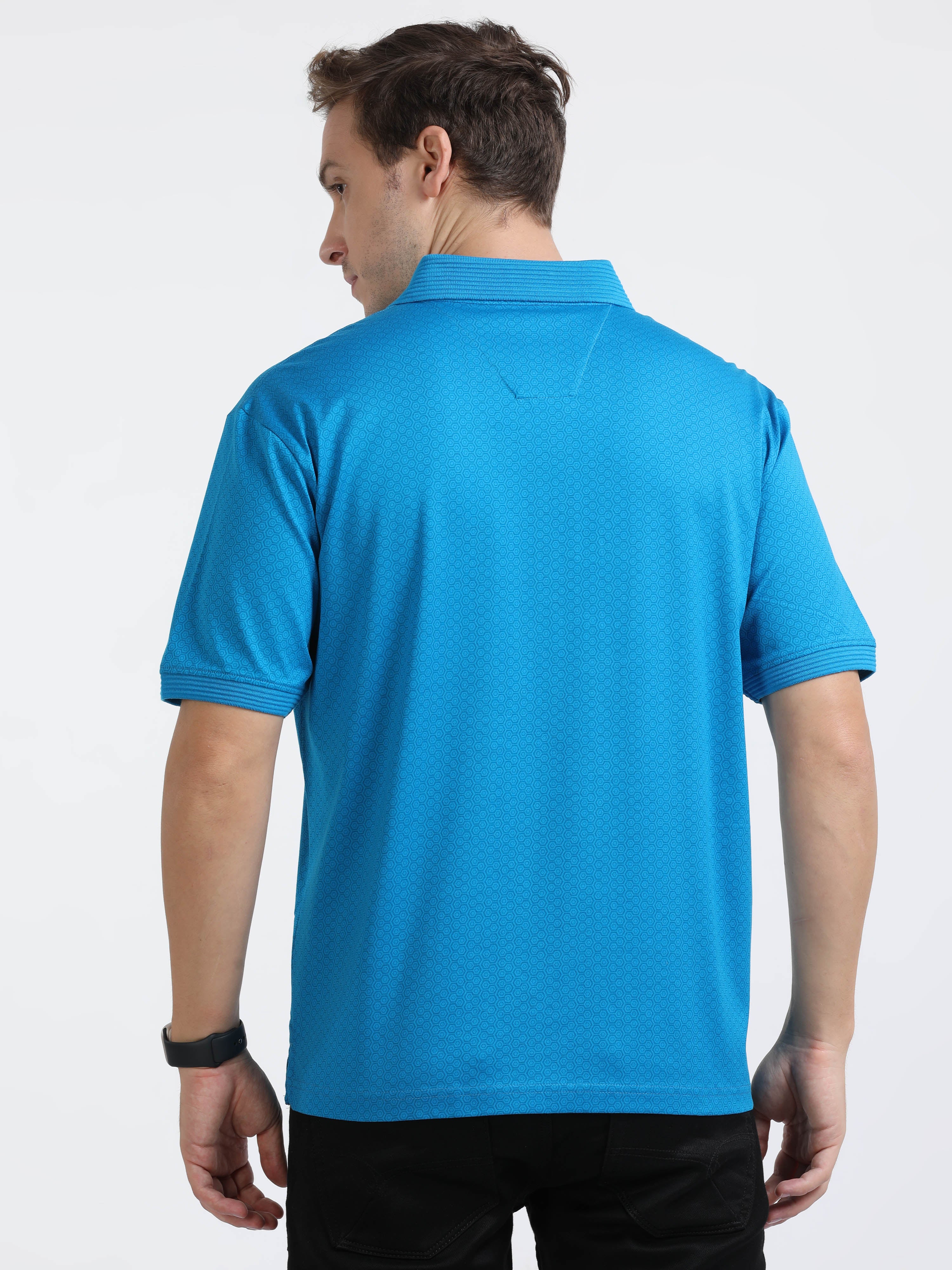 Classic Polo Mens Cotton Half Sleeves Floral Authentic Fit Crew Neck Turqoise Color T-Shirt | Swank - 08 A Af C