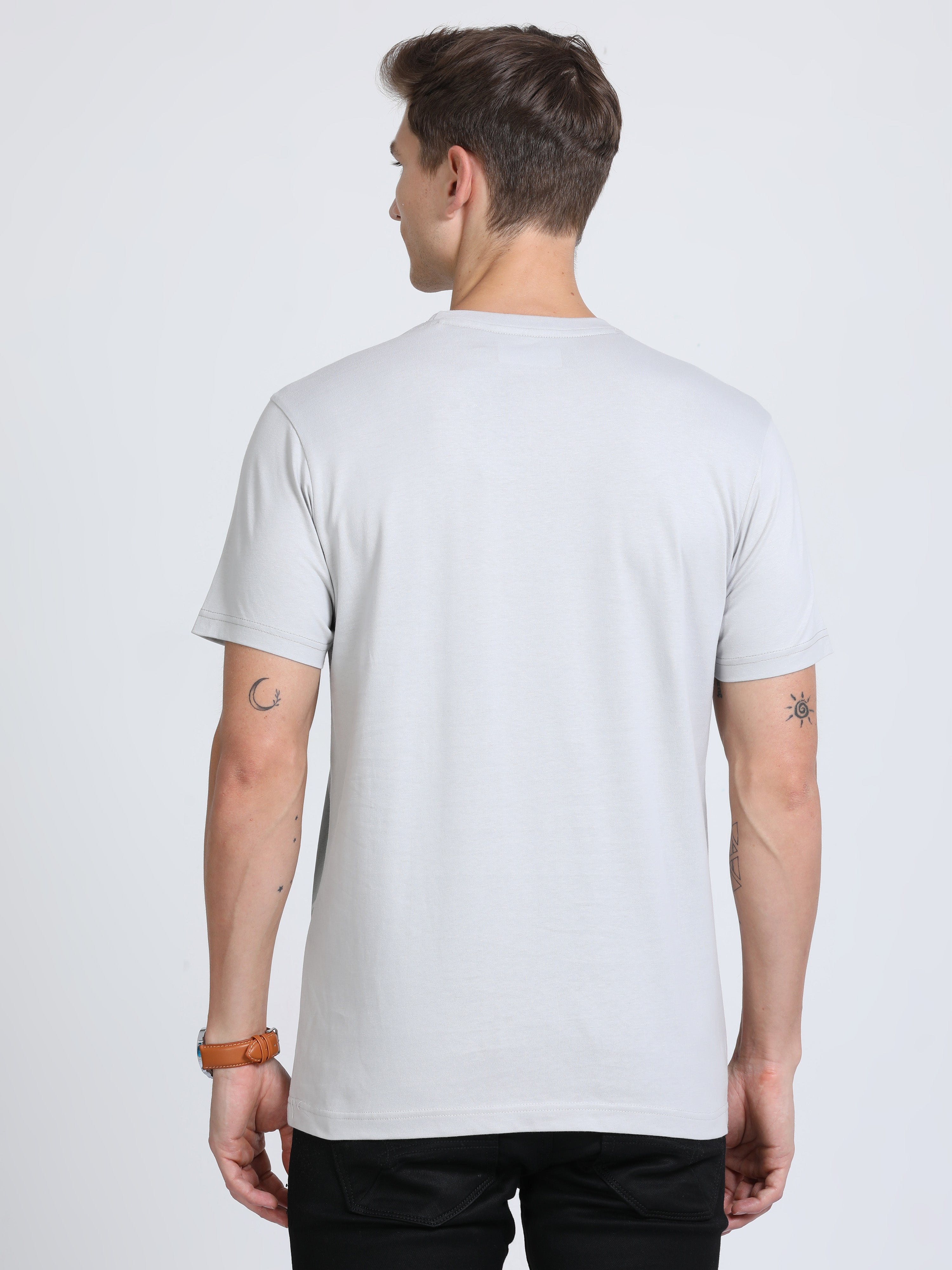 Classic Polo Mens Cotton Half Sleeves Printed Slim Fit Crew Neck Light White Color T-Shirt | Baleno - 563 A Sf C