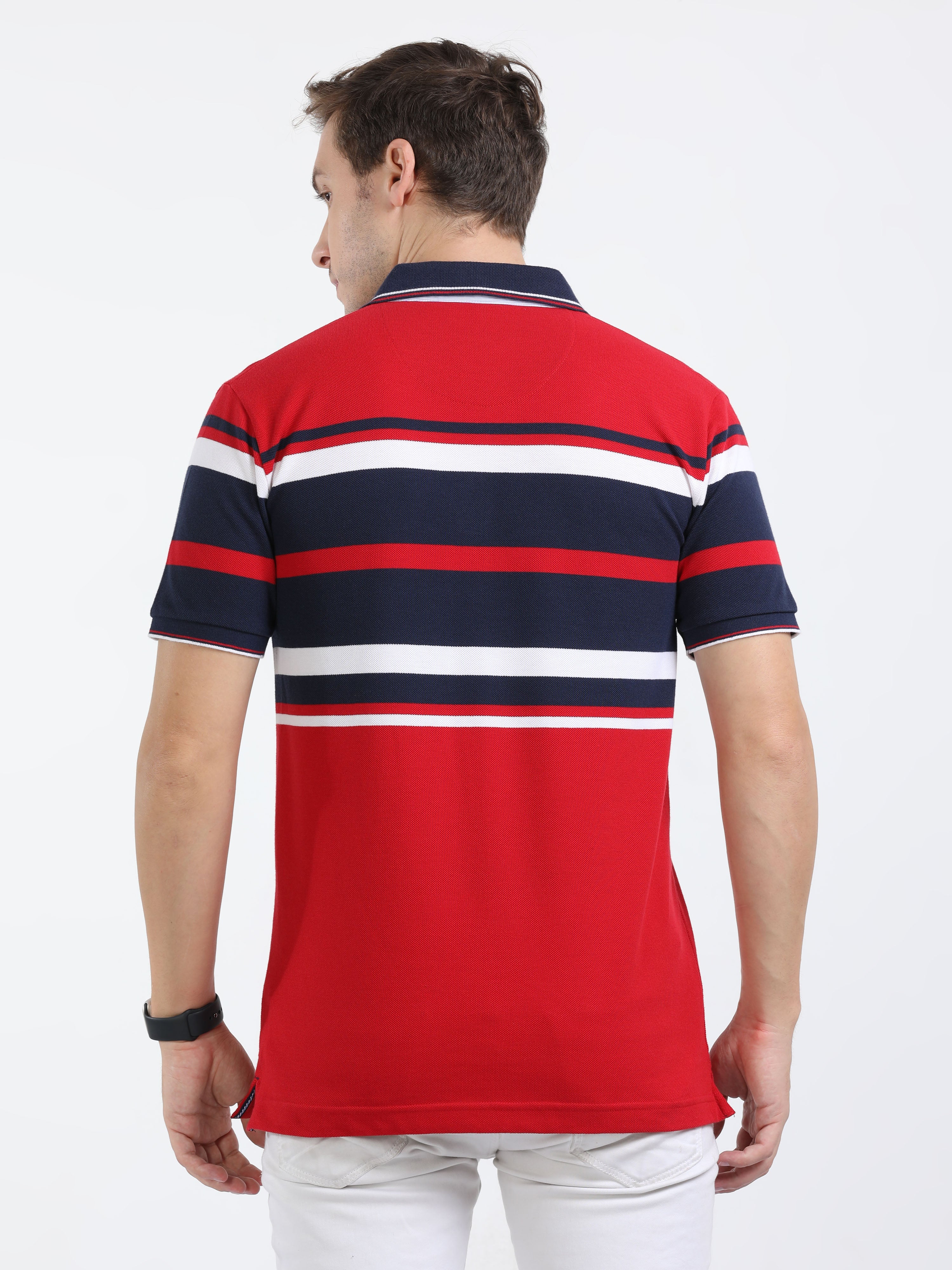 Classic Polo Mens Cotton Half Sleeves Color Blocked Slim Fit Polo Neck Red Color T-Shirt | Vta - 241 B Sf P