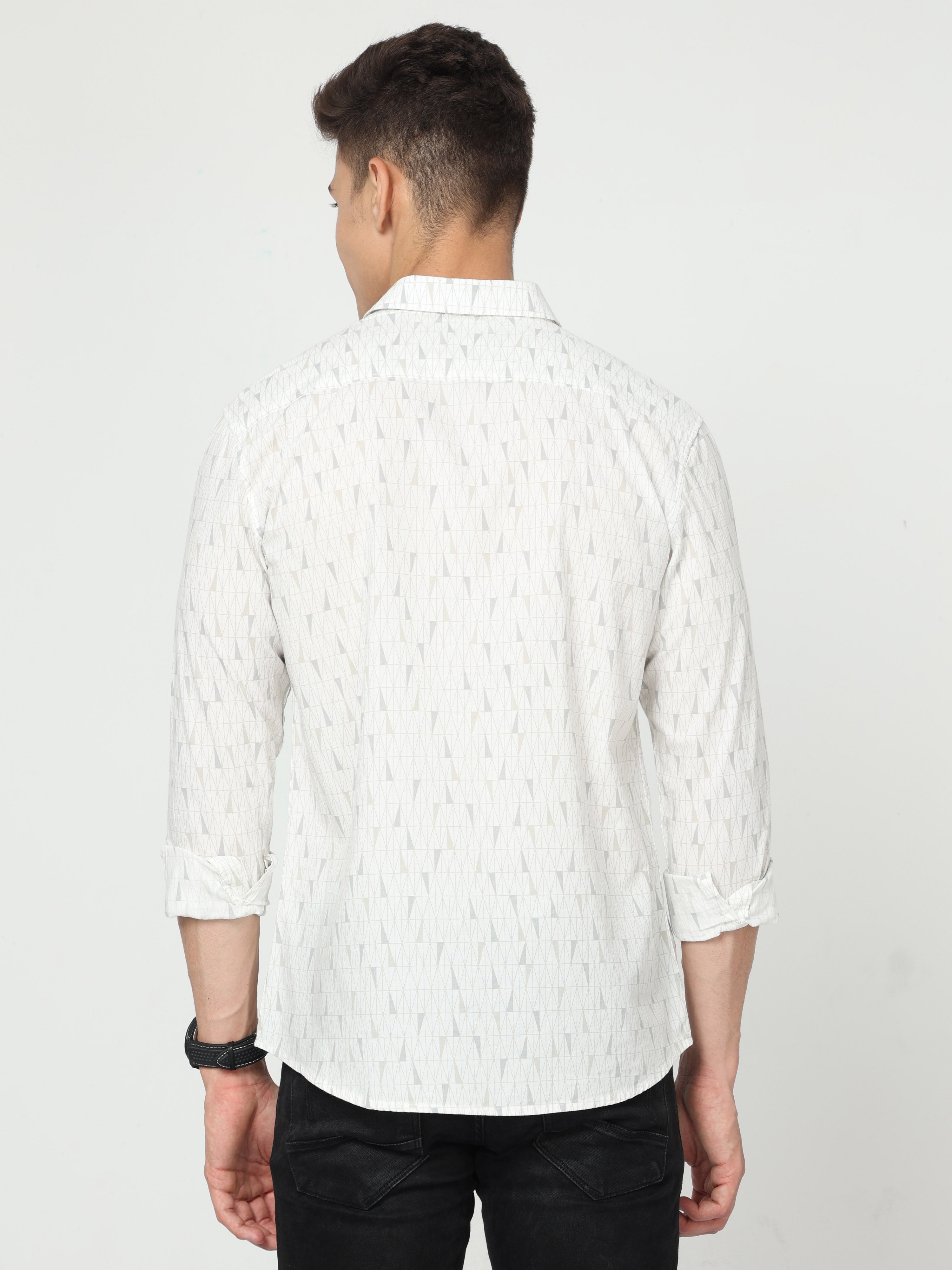 Classic Polo Men's Cotton Full Sleeve Printed Slim Fit Polo Neck White Color Woven Shirt | So1-150 A