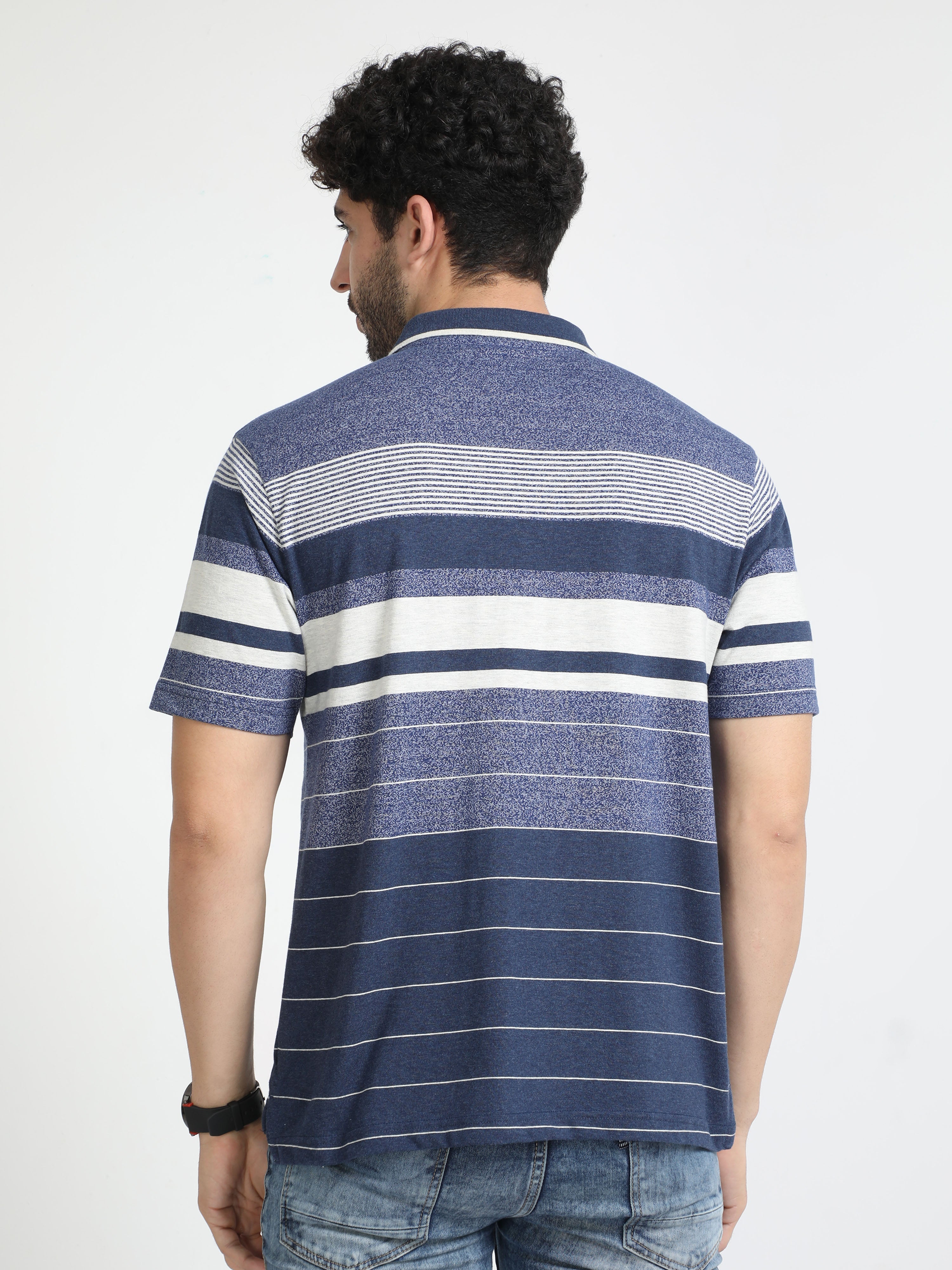 Classic Polo Mens Cotton Half Sleeves Striped Authentic Fit Polo Neck Blue Color T-Shirt | Mel - 245 A Af P