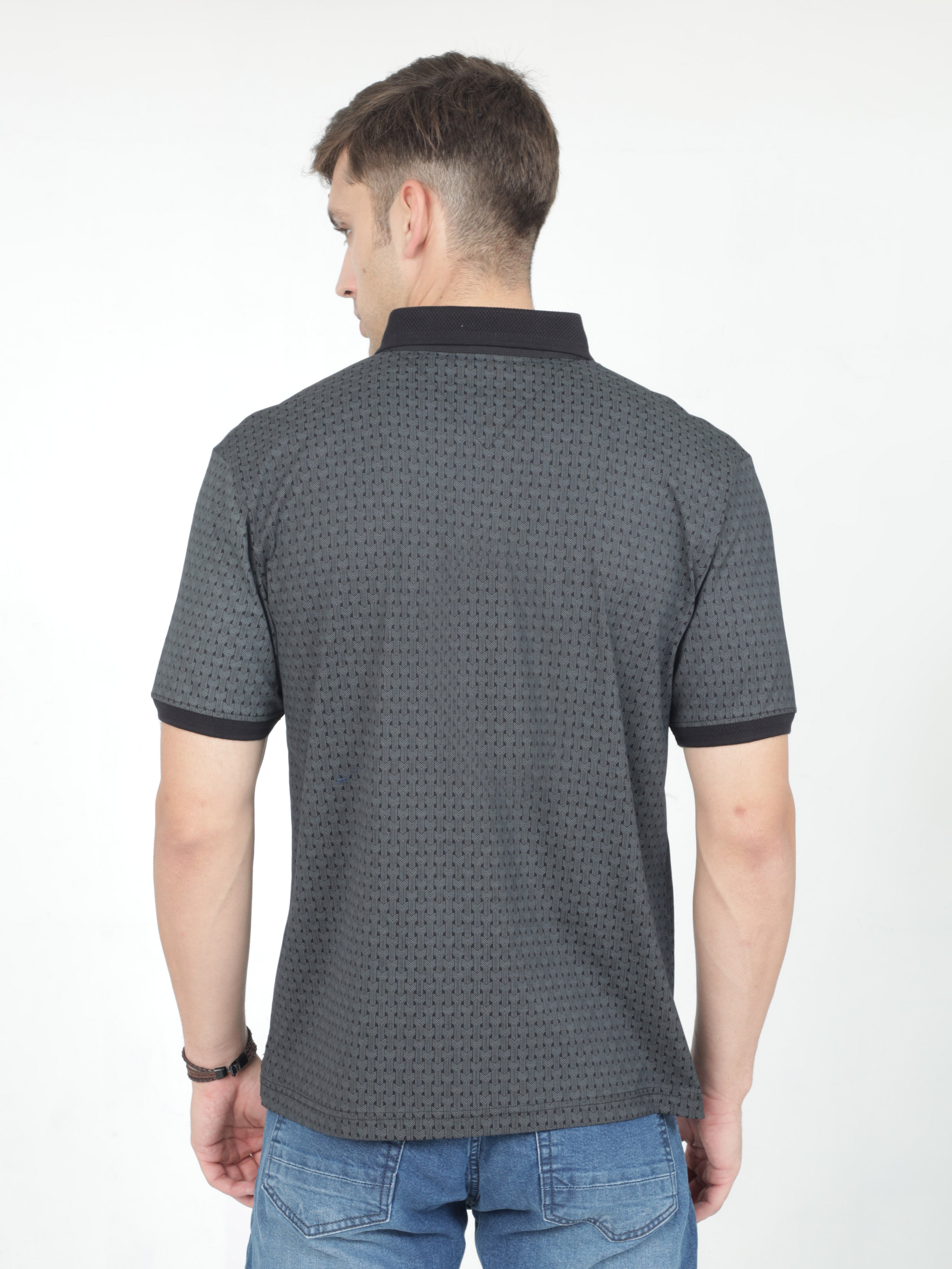 Classic Polo Mens Cotton Half Sleeves Floral Authentic Fit Polo Neck Black Color T-Shirt | Swank - 06 B Af P