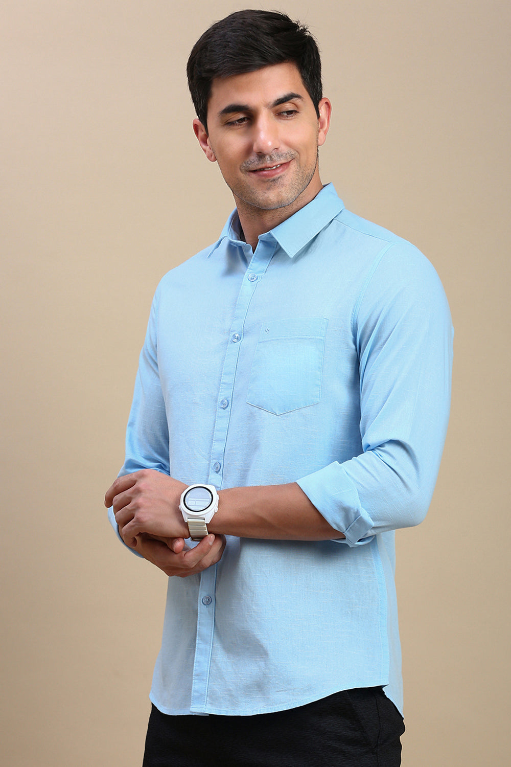 Classic Polo Men's Full Sleeve Blue Polo Neck Slim Fit Solid Casual Shirt | TOY-TRALIX-S.BLUE SF FS