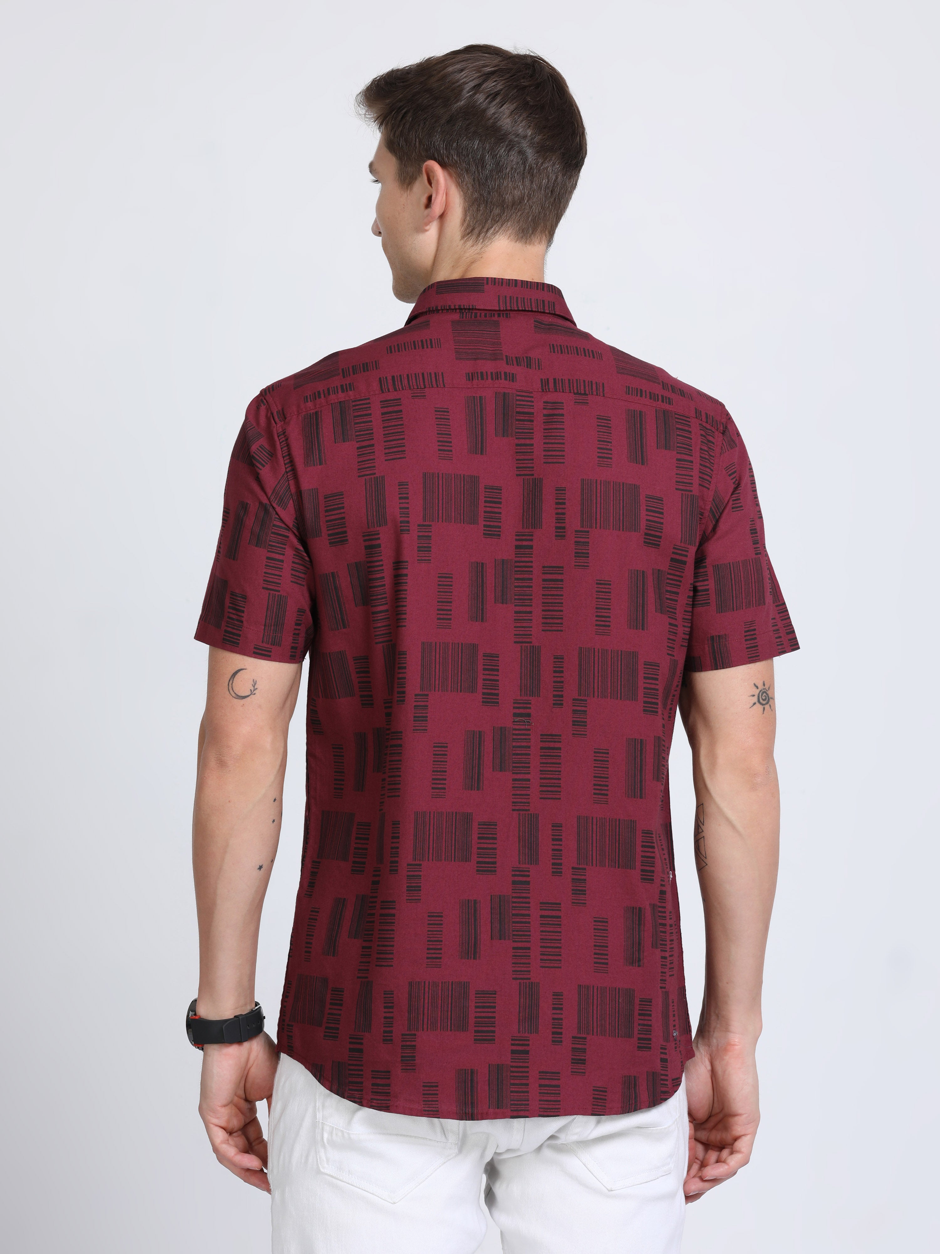 Classic Polo Mens Pure Cotton Half Sleeves Printed Slim Fit Polo Neck Maroon Color Woven Shirt | So2-162 A-Hs-Prt-Sf