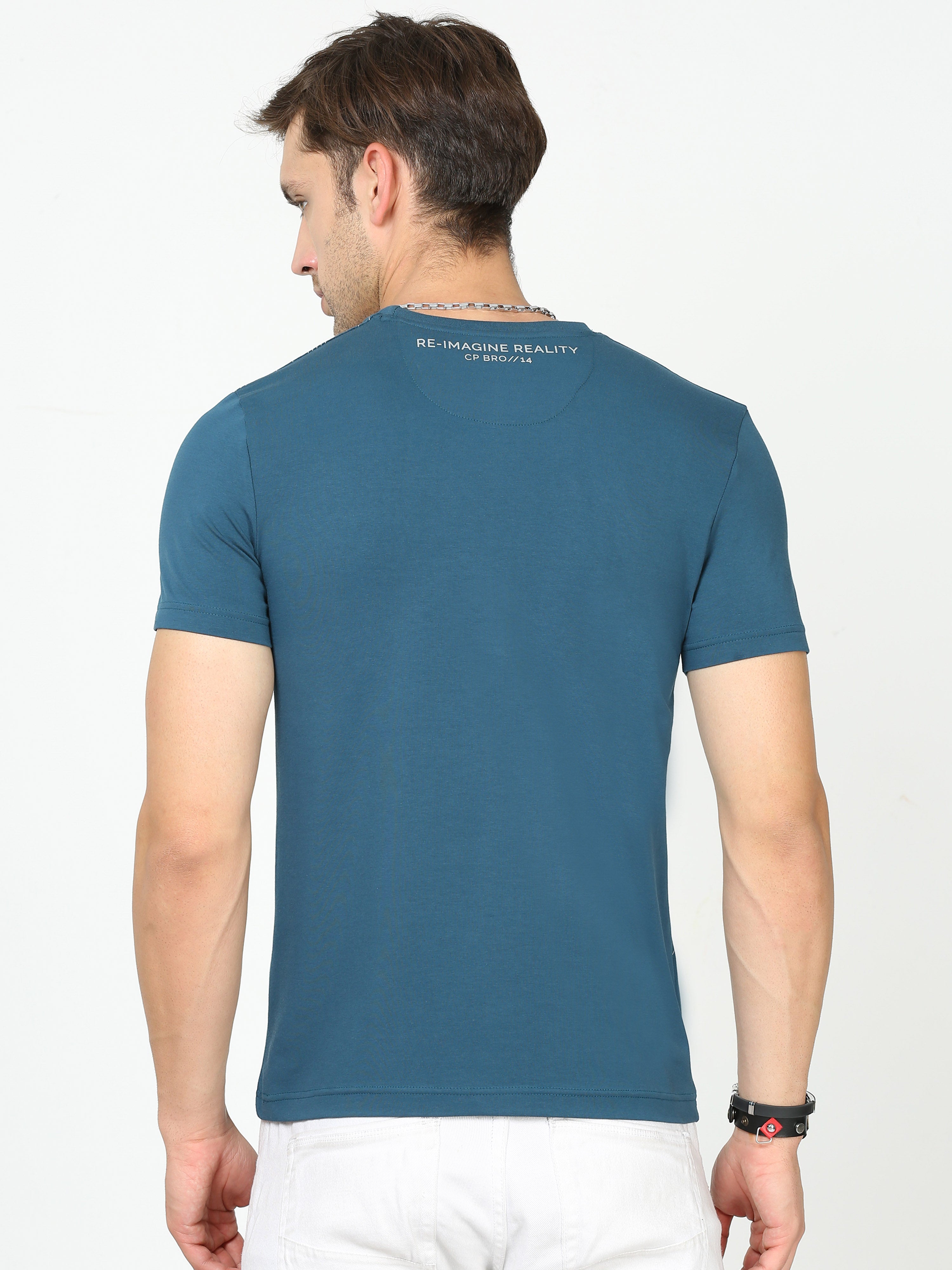 Classic Polo Mens Cotton Half Sleeves Printed Slim Fit Crew Neck Blue Color T-Shirt | Brcn - 550 A Sf C