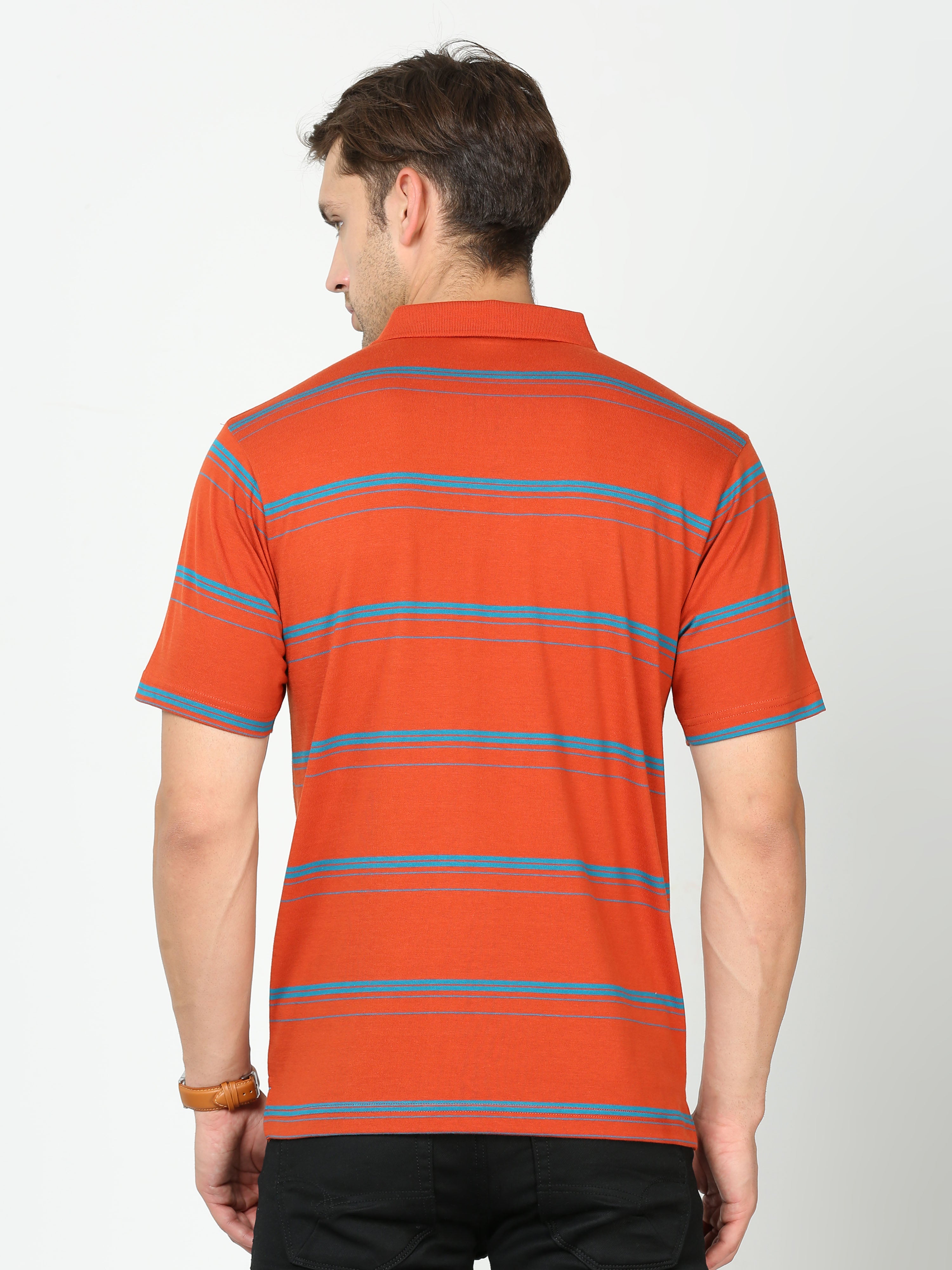 Classic Polo Mens Cotton Half Sleeves Striped Authentic Fit Polo Neck Red Color T-Shirt | Avon - 539 B Af P