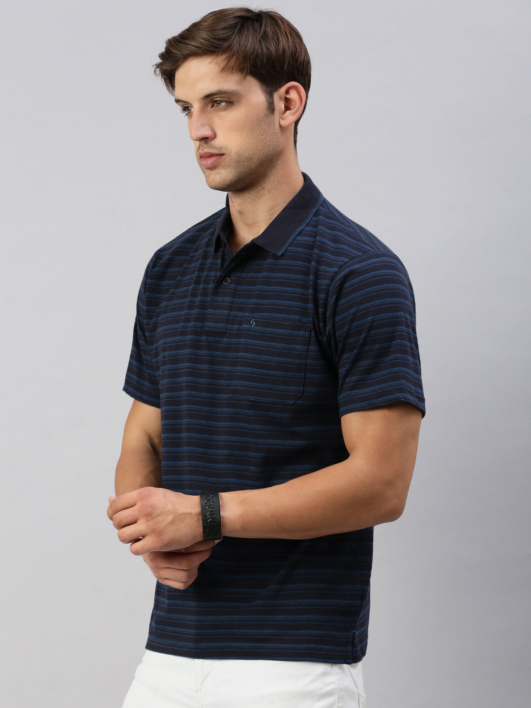 Classic Polo Men's Half Sleeve Navy Blue Polo Neck Cotton Authentic Fit T Shirt | FEEDERS - 264 B AF P