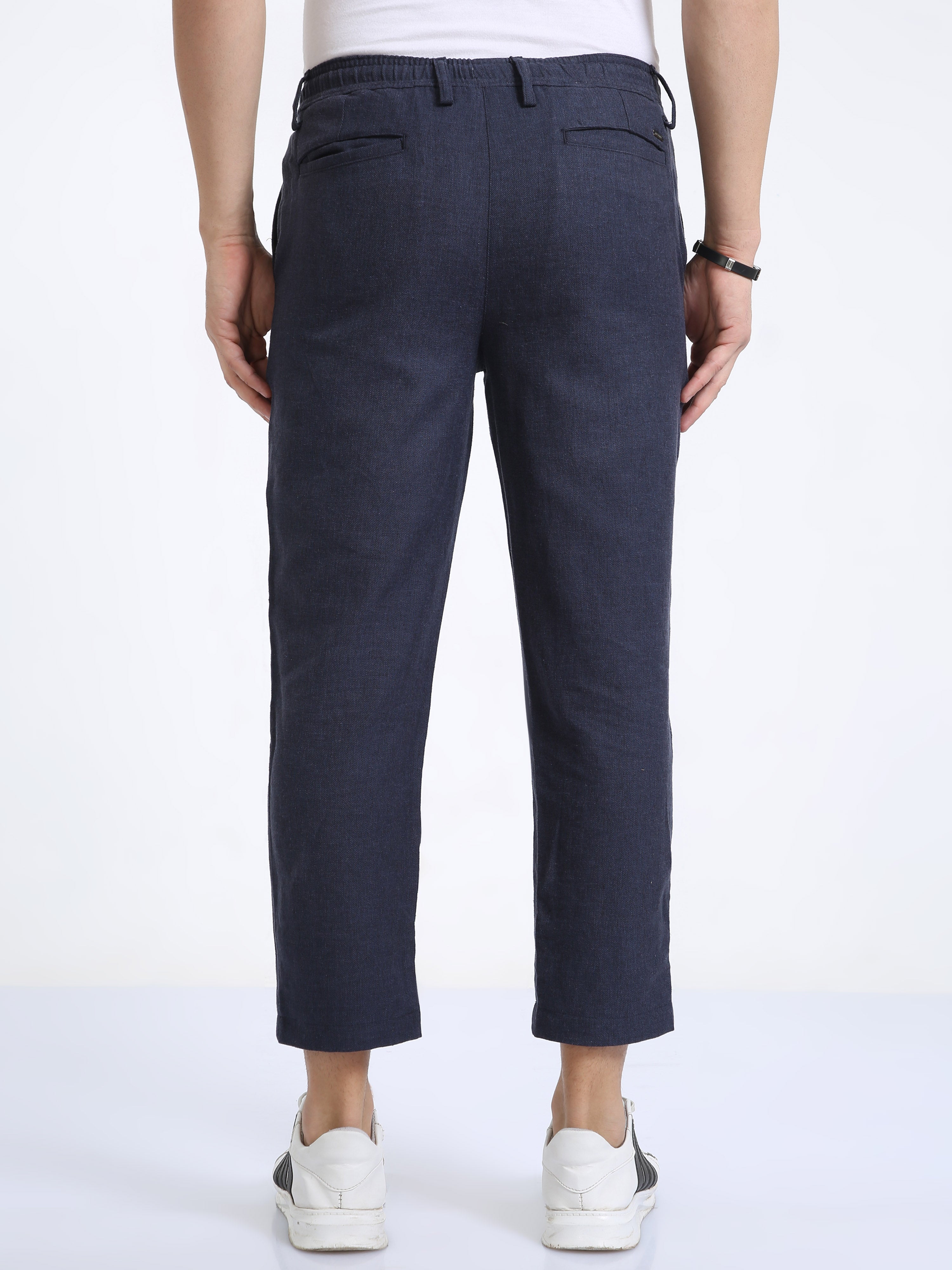 Classic Polo Mens Ankle Fit Solid Navy Color Trousers | To2-30 B-Blu-Al-Ly