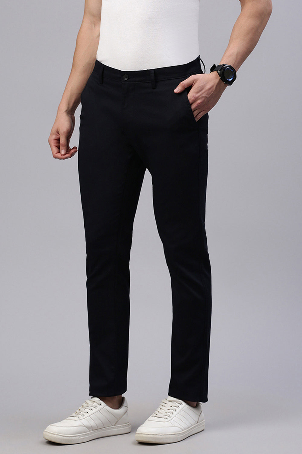 Classic Polo Men's Dark Navy Moderate Fit Solid Trouser | TQ1-CL-21 E-NVY-MF-LY