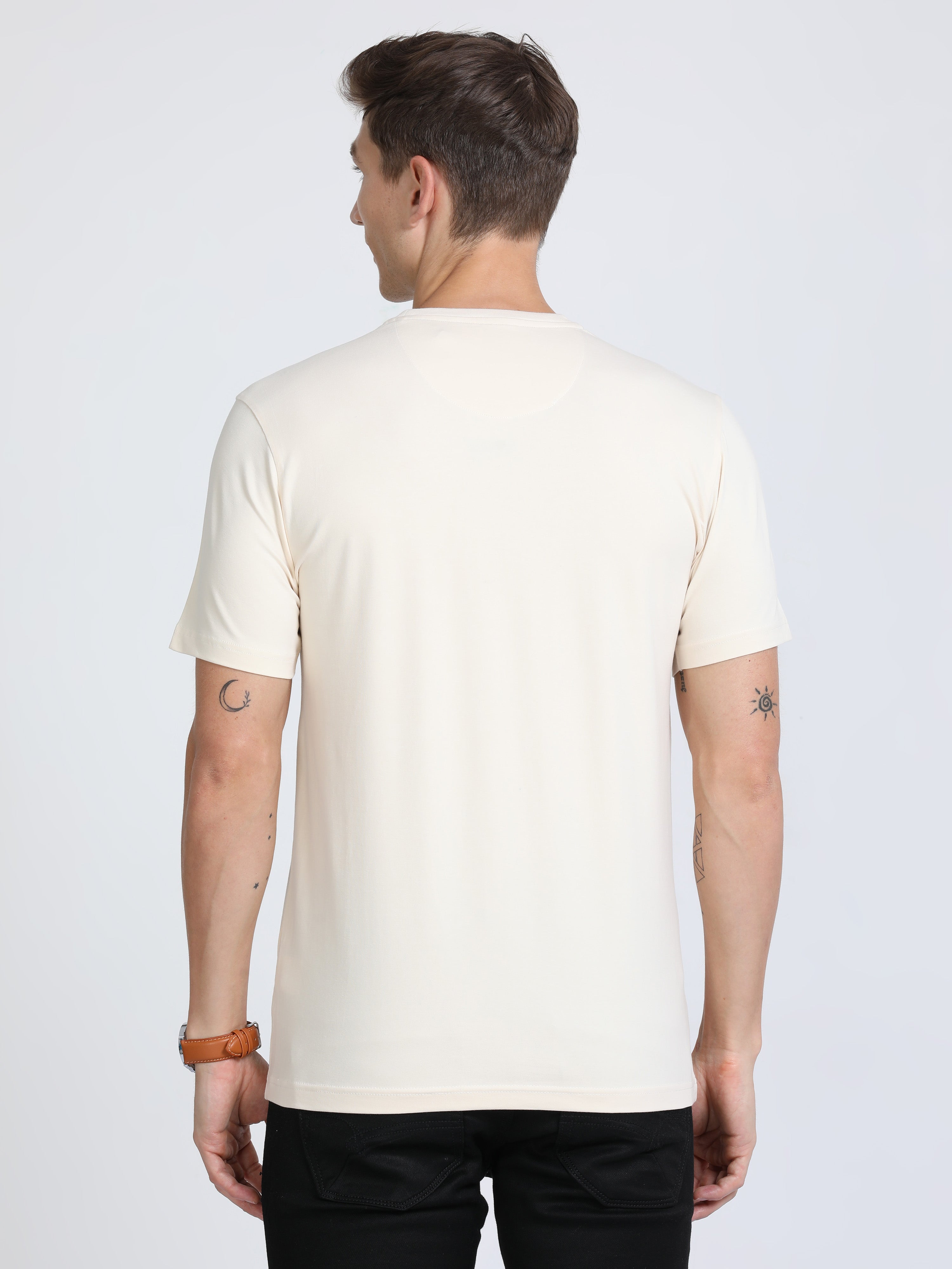 Classic Polo Mens Cotton Half Sleeves Printed Slim Fit Crew Neck Yellow Color T-Shirt | Baleno - 551 B Sf C
