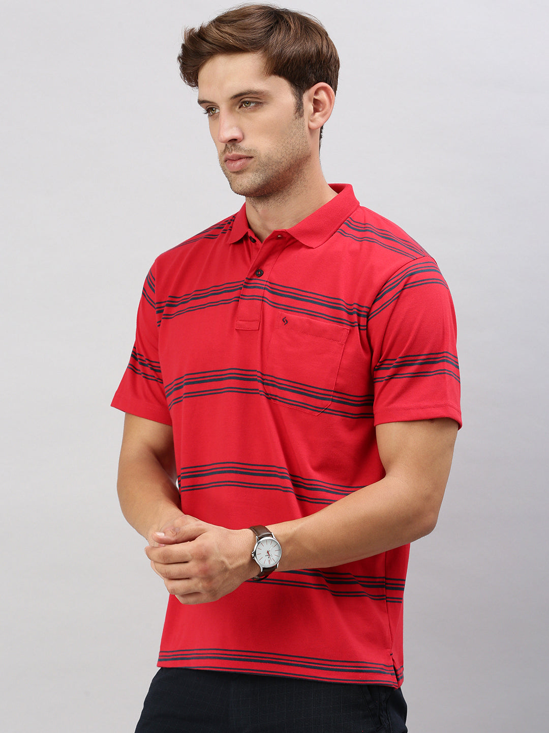 Classic Polo Men's Half Sleeve Red/Blue Polo Neck Cotton Authentic Fit T Shirt | AVON - 582 B AF P