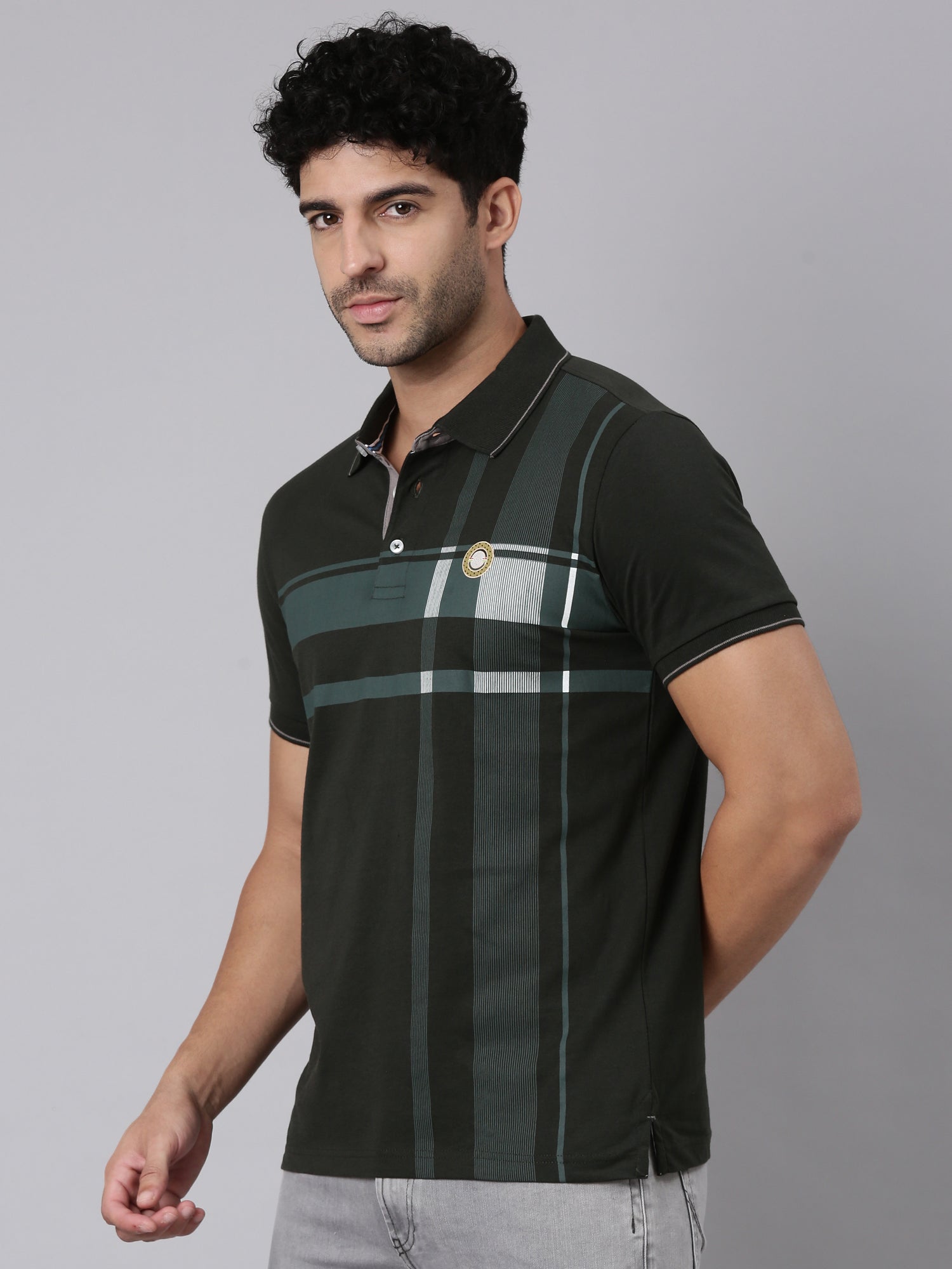 Classic Polo Men's Half Sleeve Black Polo Neck Slim Fit Striped Cotton T-Shirt | FP - 23 A SF P