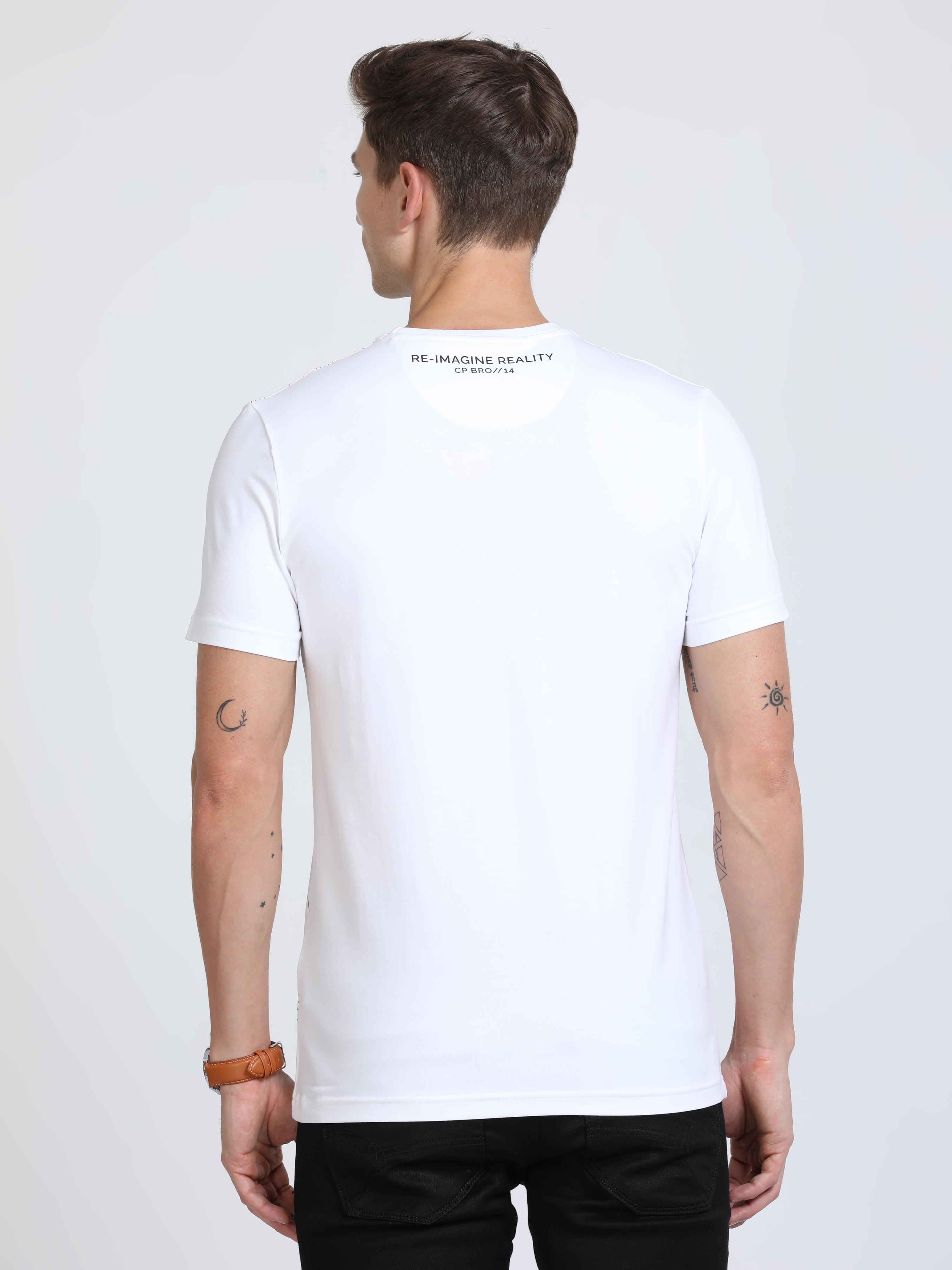 Classic Polo Mens Cotton Half Sleeves Printed Slim Fit Crew Neck White Color T-Shirt | Brcn - 550 B Sf C