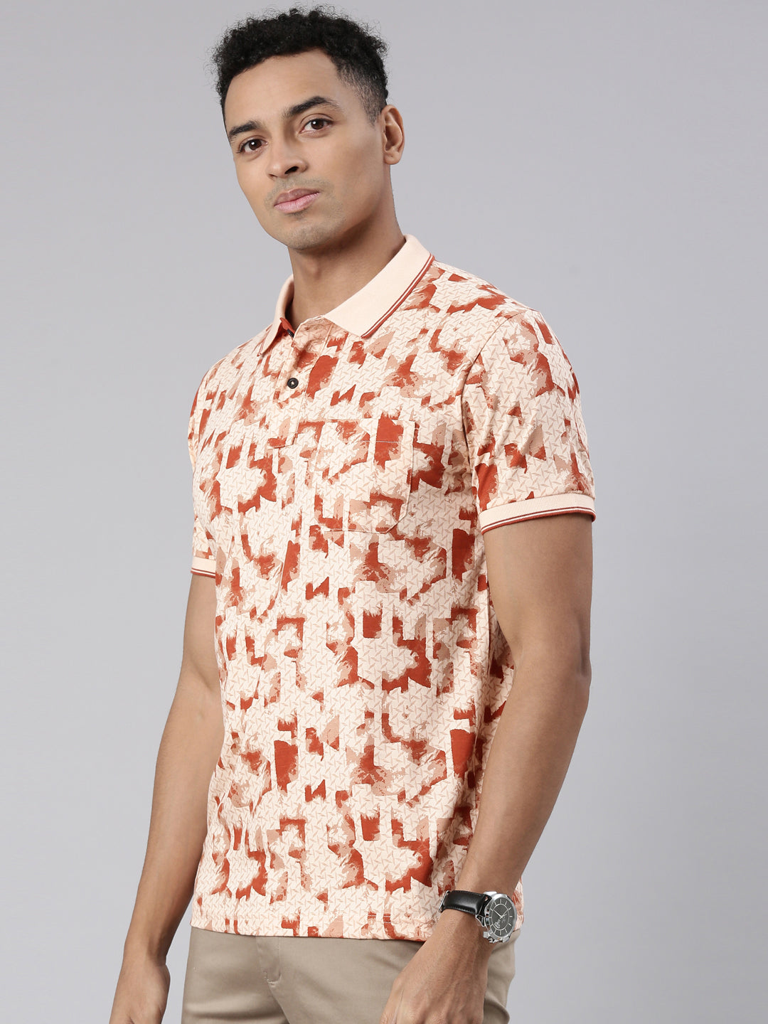 Classic Polo Men's Half Sleeve Lt.Orange Polo Neck Cotton Blend Slim Fit T-Shirt | BELLO - 307 A SF P