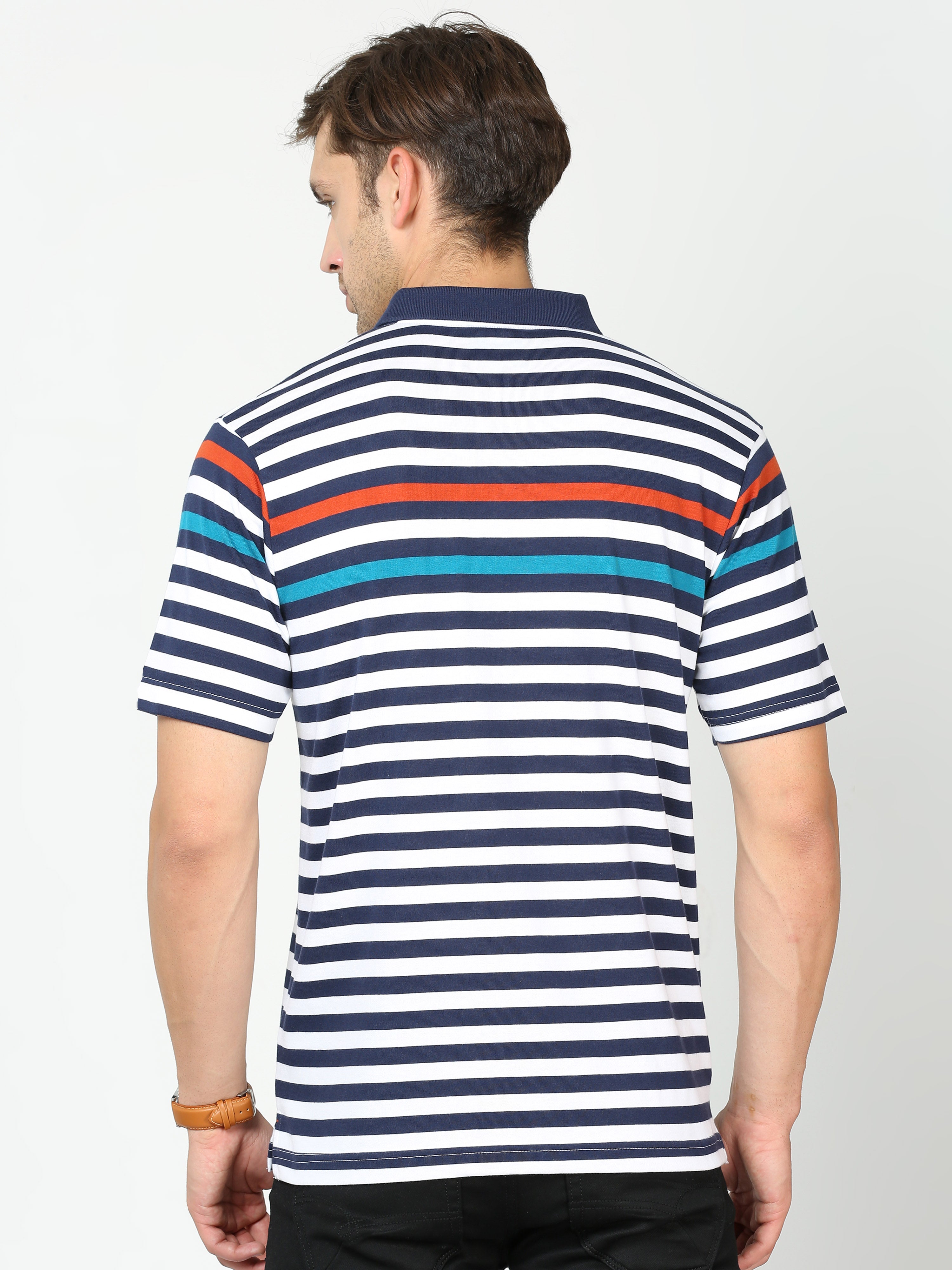 Classic Polo Mens Cotton Half Sleeves Striped Authentic Fit Polo Neck White Color T-Shirt | Avon - 550 A Af P
