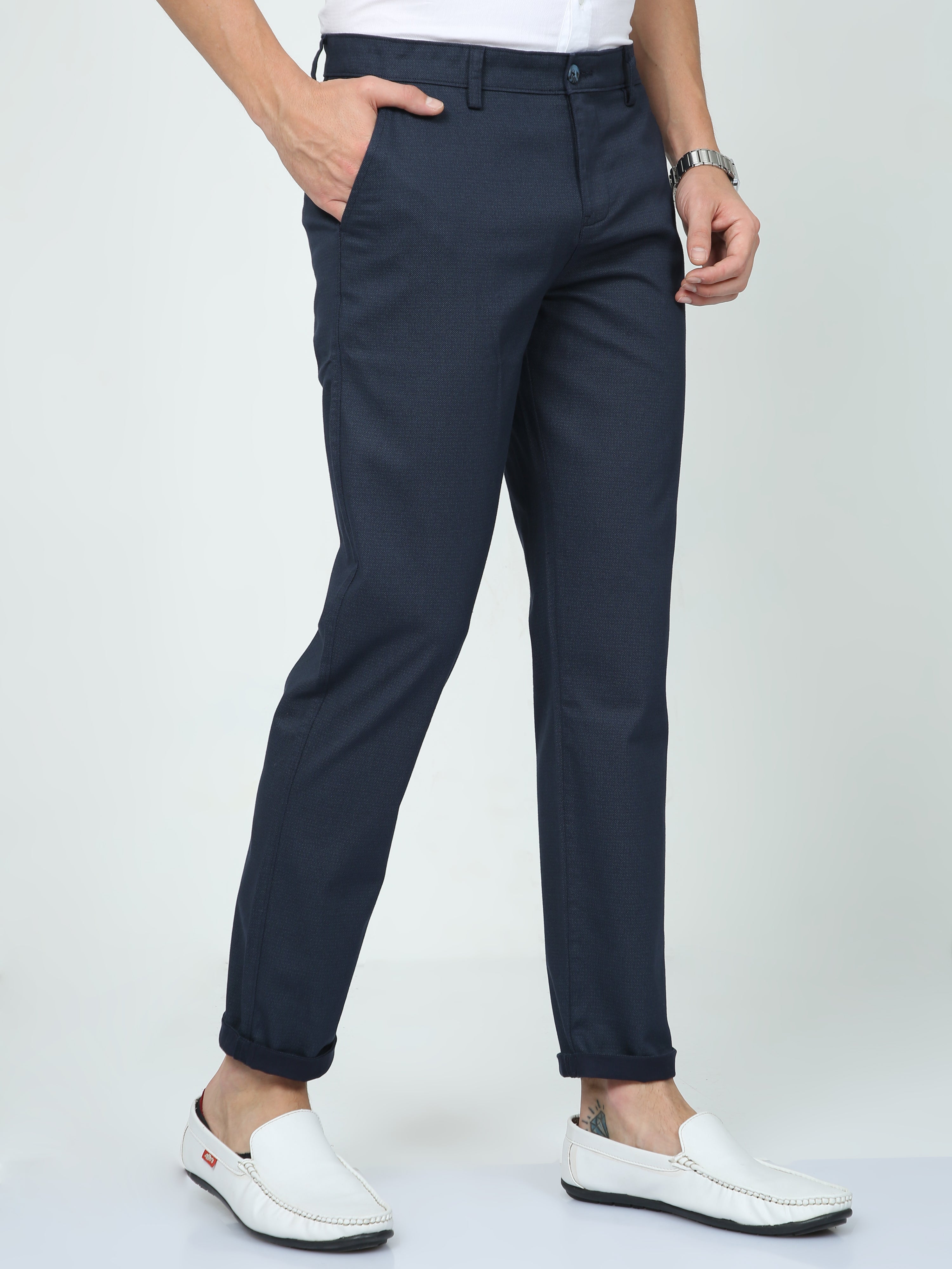 Classic Polo Mens Slim Fit Solid Navy Color Trousers | To2-08 B-Nvy-Sf-Ly