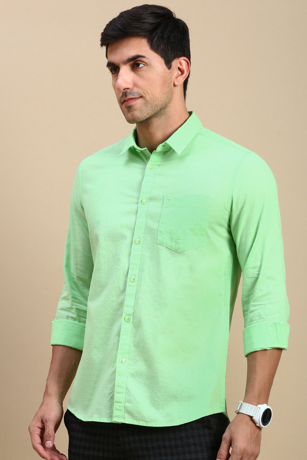 Classic Polo Men's Full Sleeve Green Polo Neck Slim Fit Solid Casual Shirt | TOY-TRALIX-GREEN SF FS