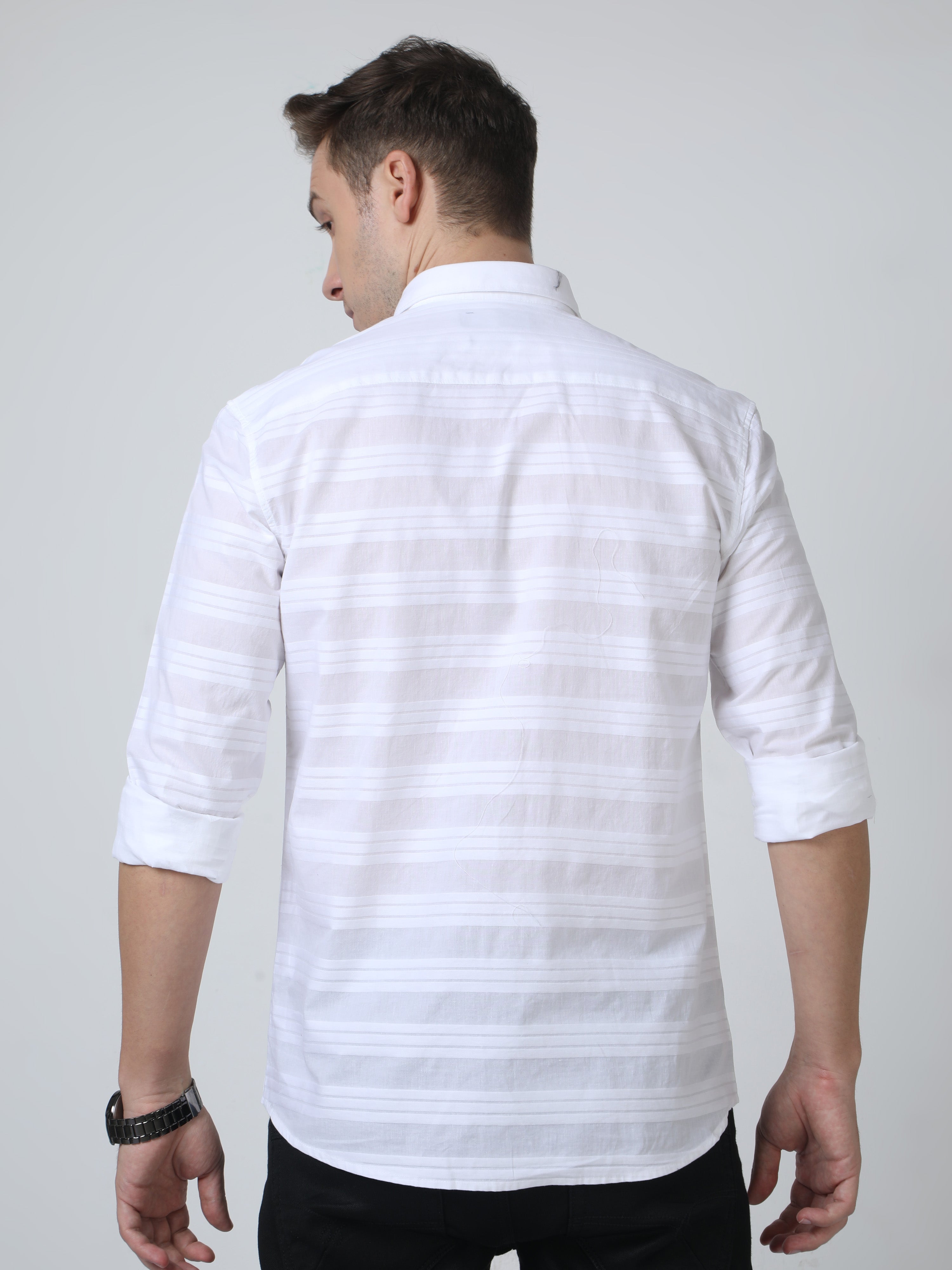 Classic Polo Mens Pure Cotton Full Sleeves Striped Slim Fit Polo Neck Light Pink Color Woven Shirt | So2-176 A-Fs-Sld-Sf