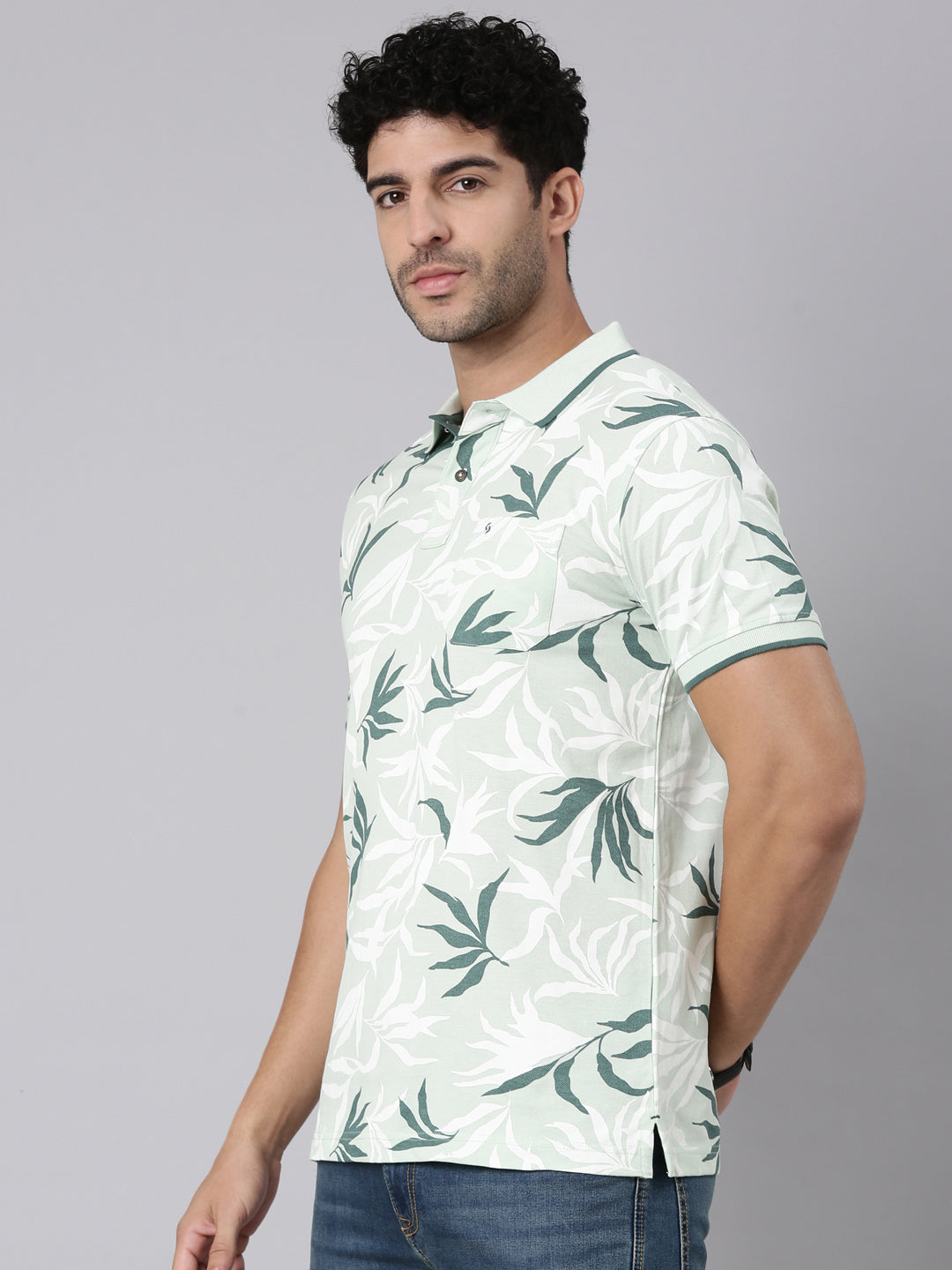 Classic Polo Men's Half Sleeve Light Green Polo Neck Slim Fit All-Over Print Cotton T-Shirt | BEAU - 313 B SF P