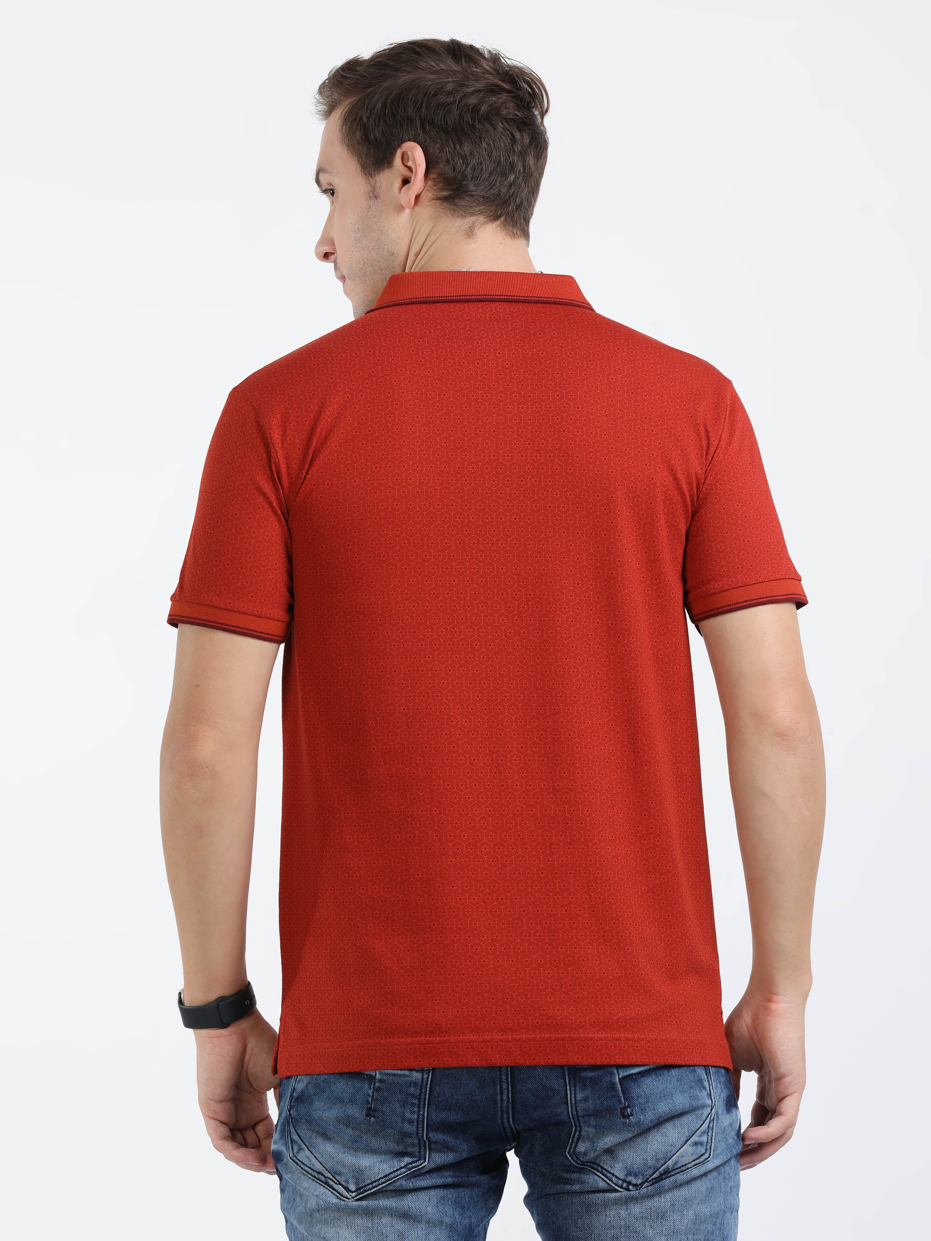 Classic Polo Mens Cotton Half Sleeves Floral Slim Fit Polo Neck Red Color T-Shirt | Bello - 225 A Sf P