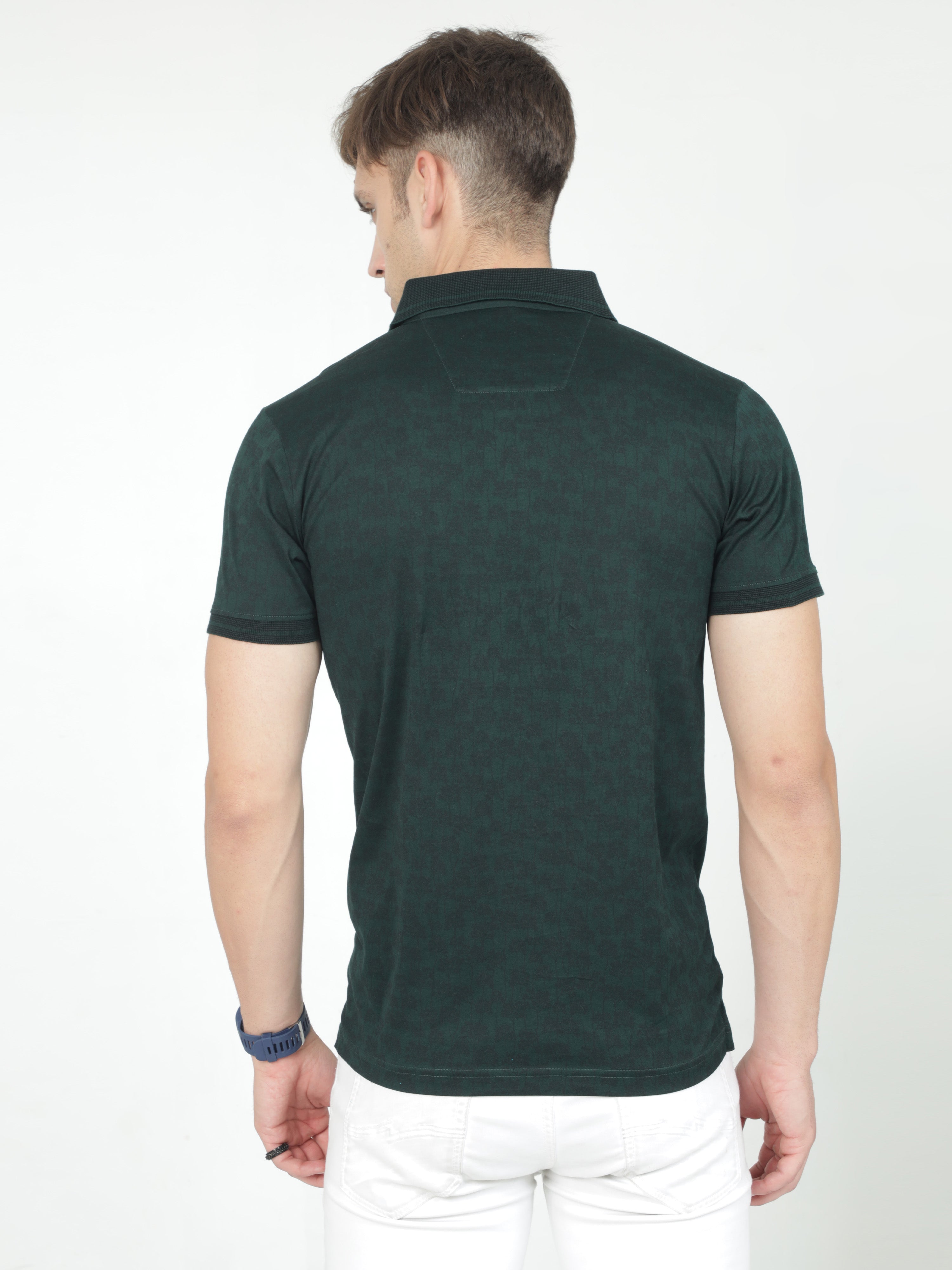 Classic Polo Mens Cotton Half Sleeves Floral Slim Fit Polo Neck Dark Green Color T-Shirt | Scant - 33 A Sf P