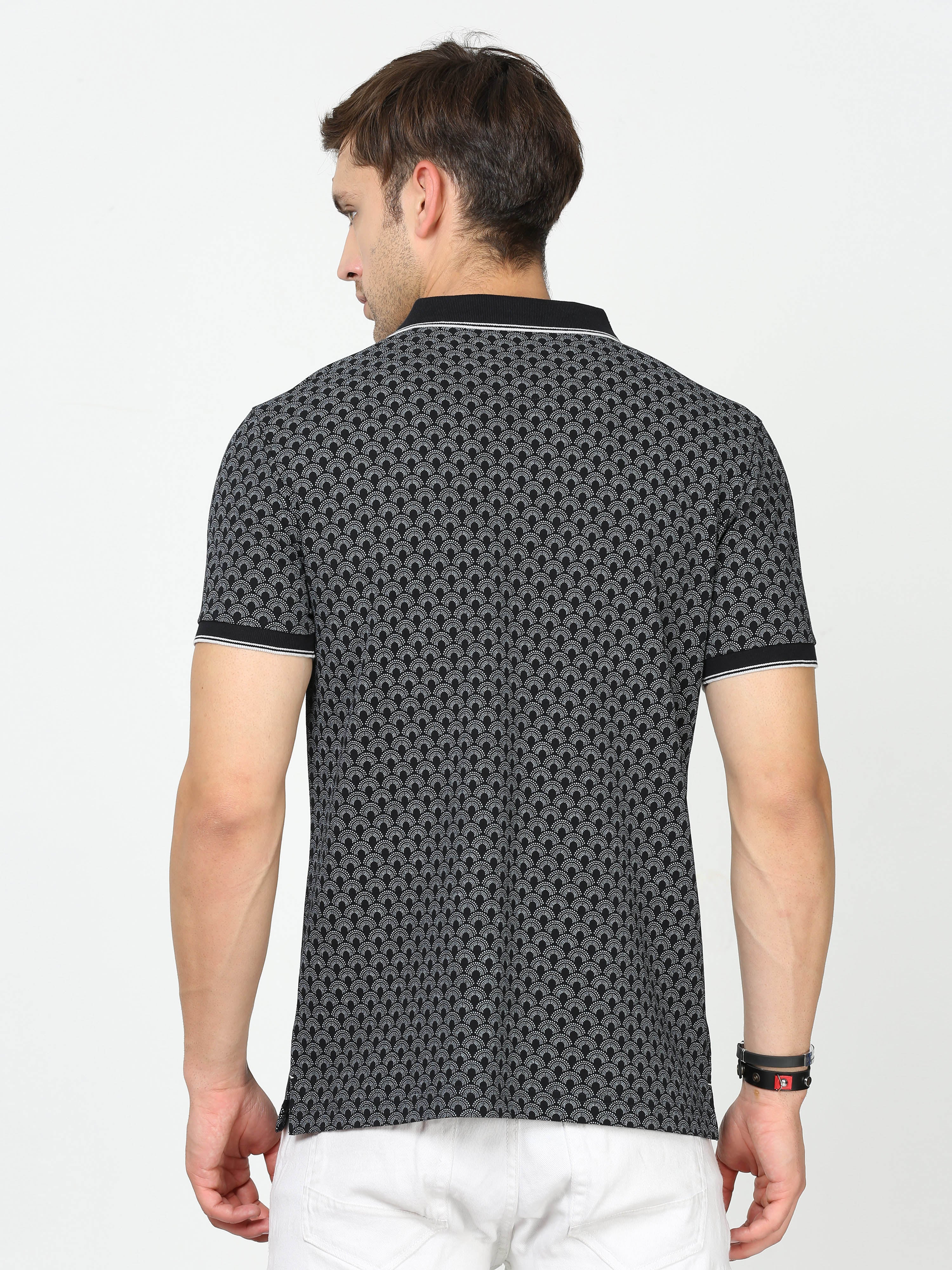 Classic Polo Mens Cotton Half Sleeves Floral Slim Fit Polo Neck Black Color T-Shirt | Beau - 225 B Sf P